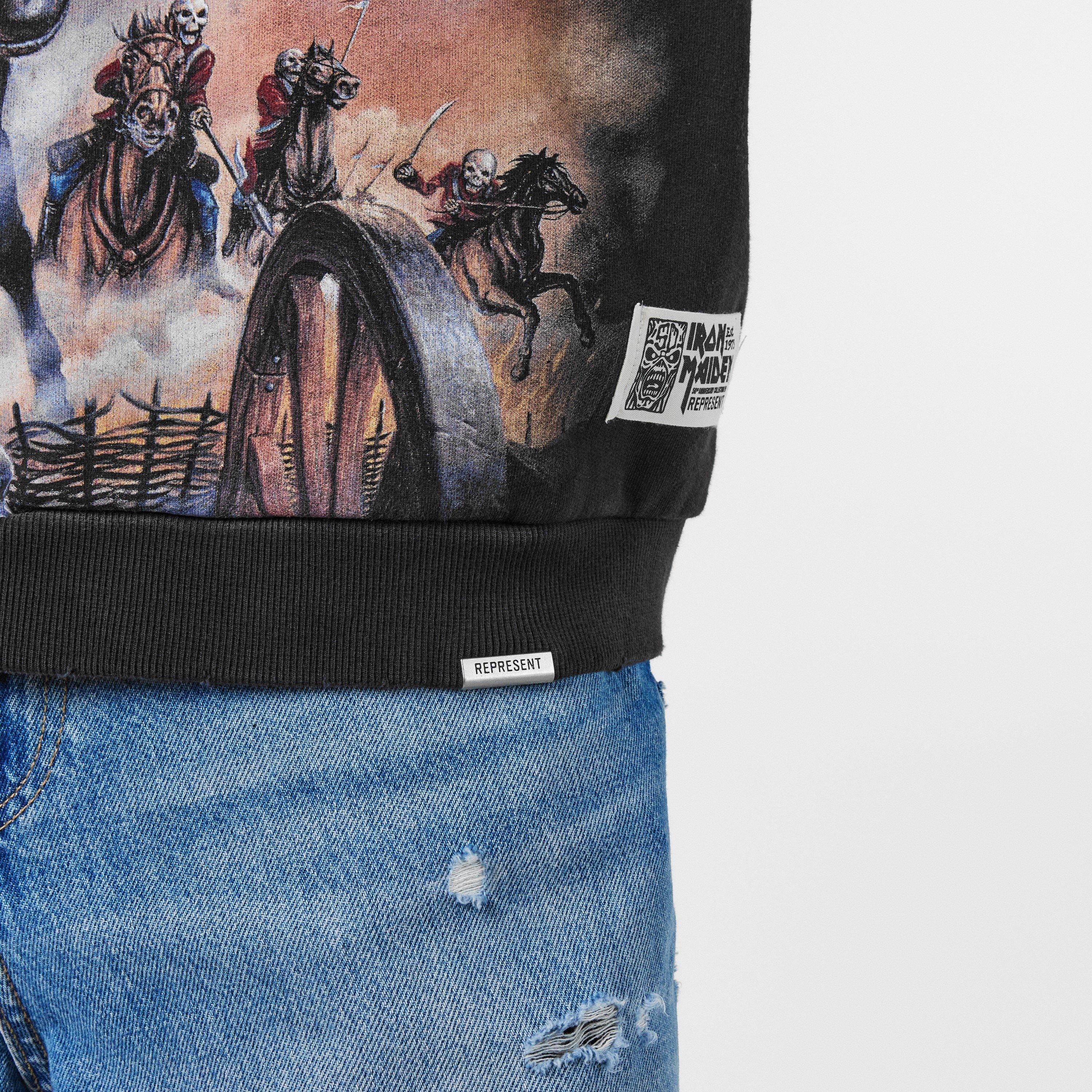 Stained Black - Represent - Men's x Iron Maiden Steed Hoodie, Bold Fashion-Metal Fusion - 5