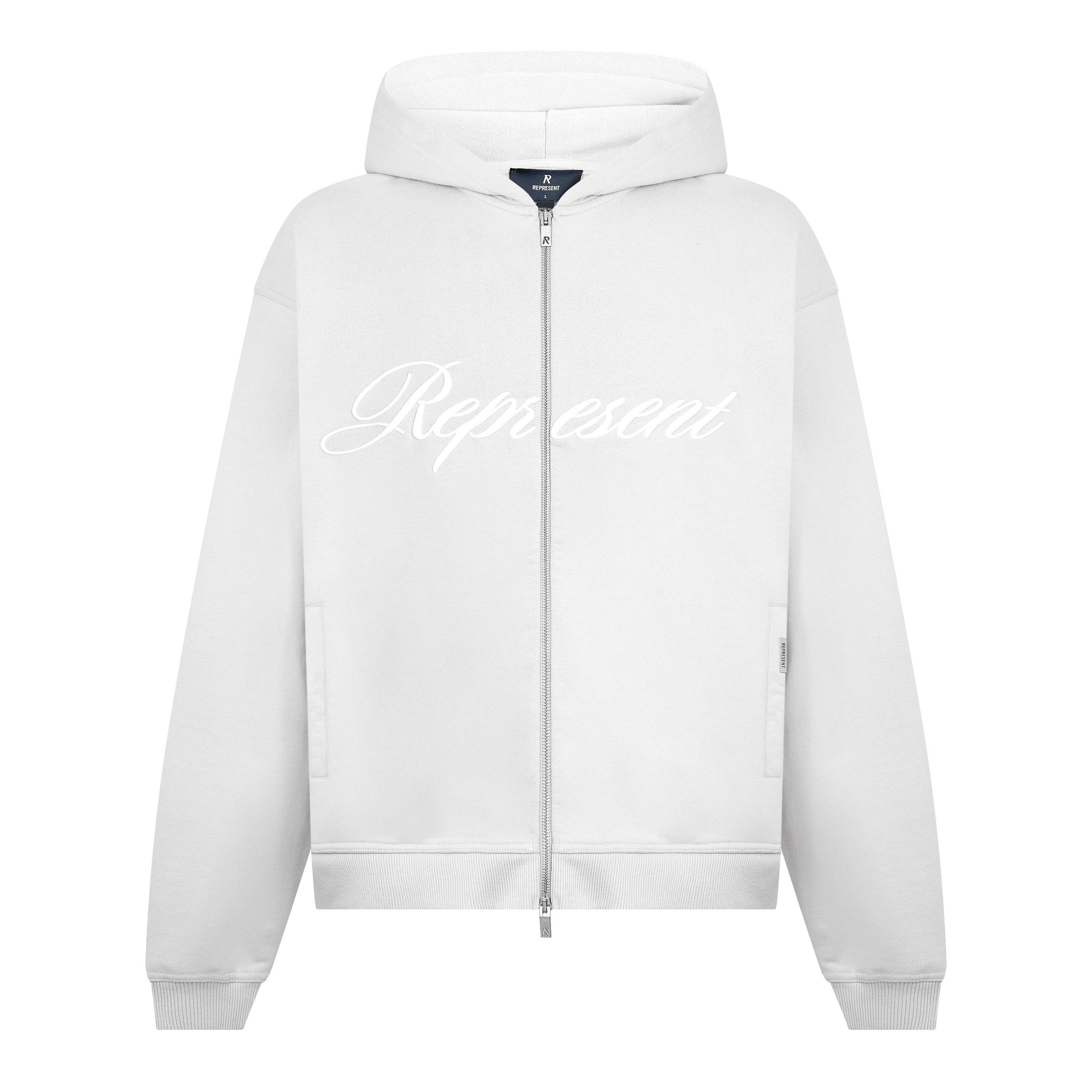 Represent Men's Rep Script Logo Zipped Hoodie, Soft Cotton - Concrete - XS