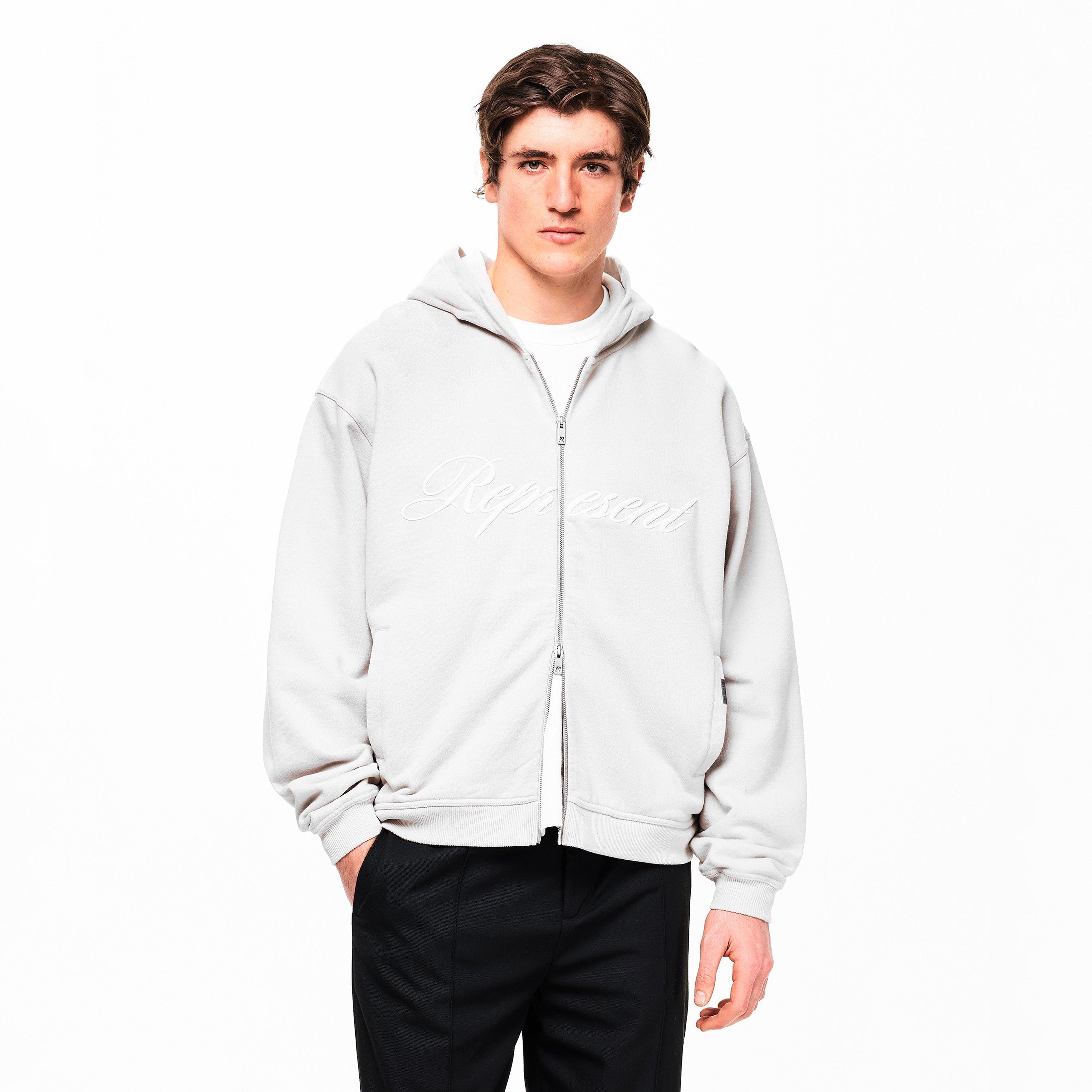 Concrete - Represent - Men's Rep Script Logo Zipped Hoodie, Soft Cotton - 3