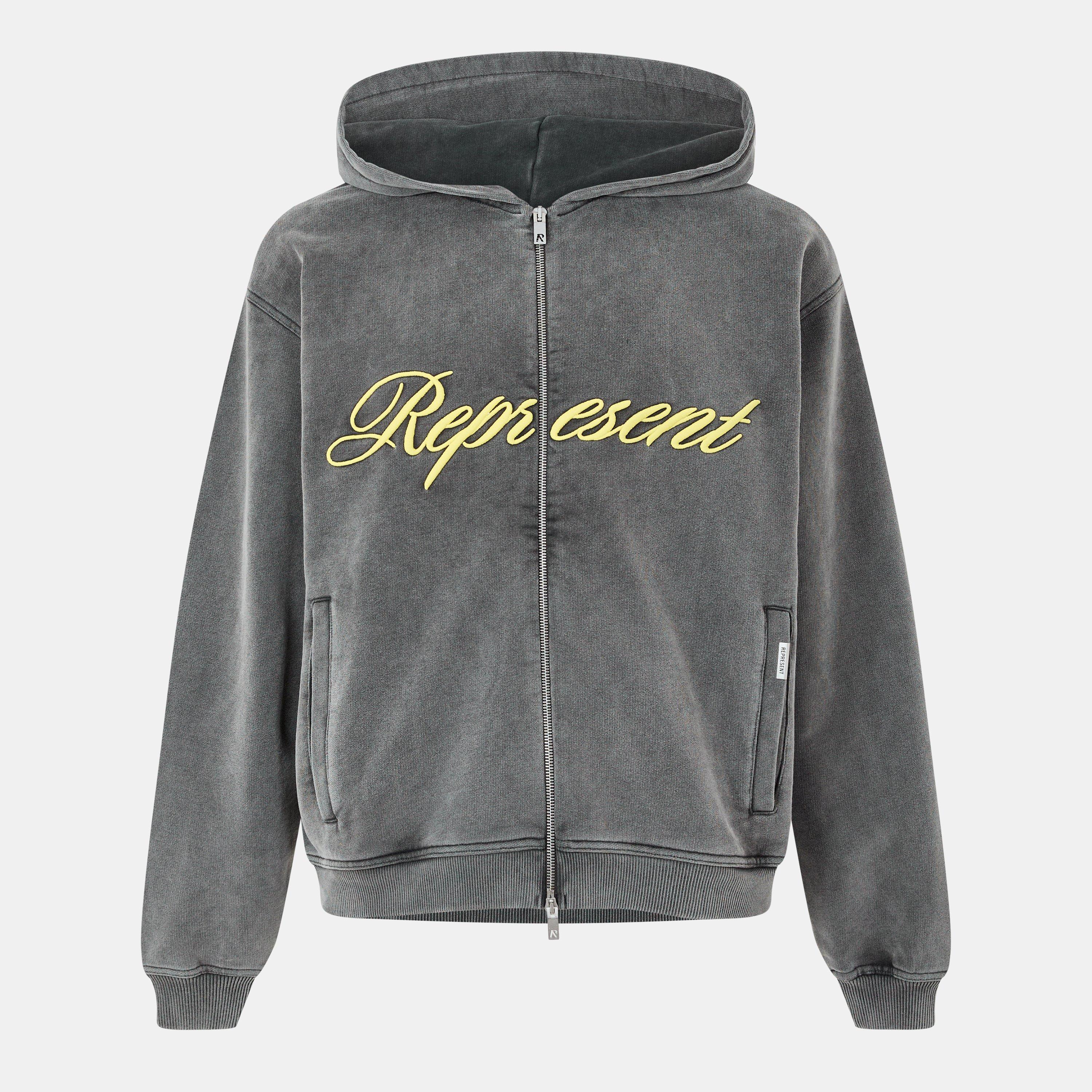 After Dark - Represent - Men's Rep Script Logo Zipped Hoodie, Soft Cotton - 1