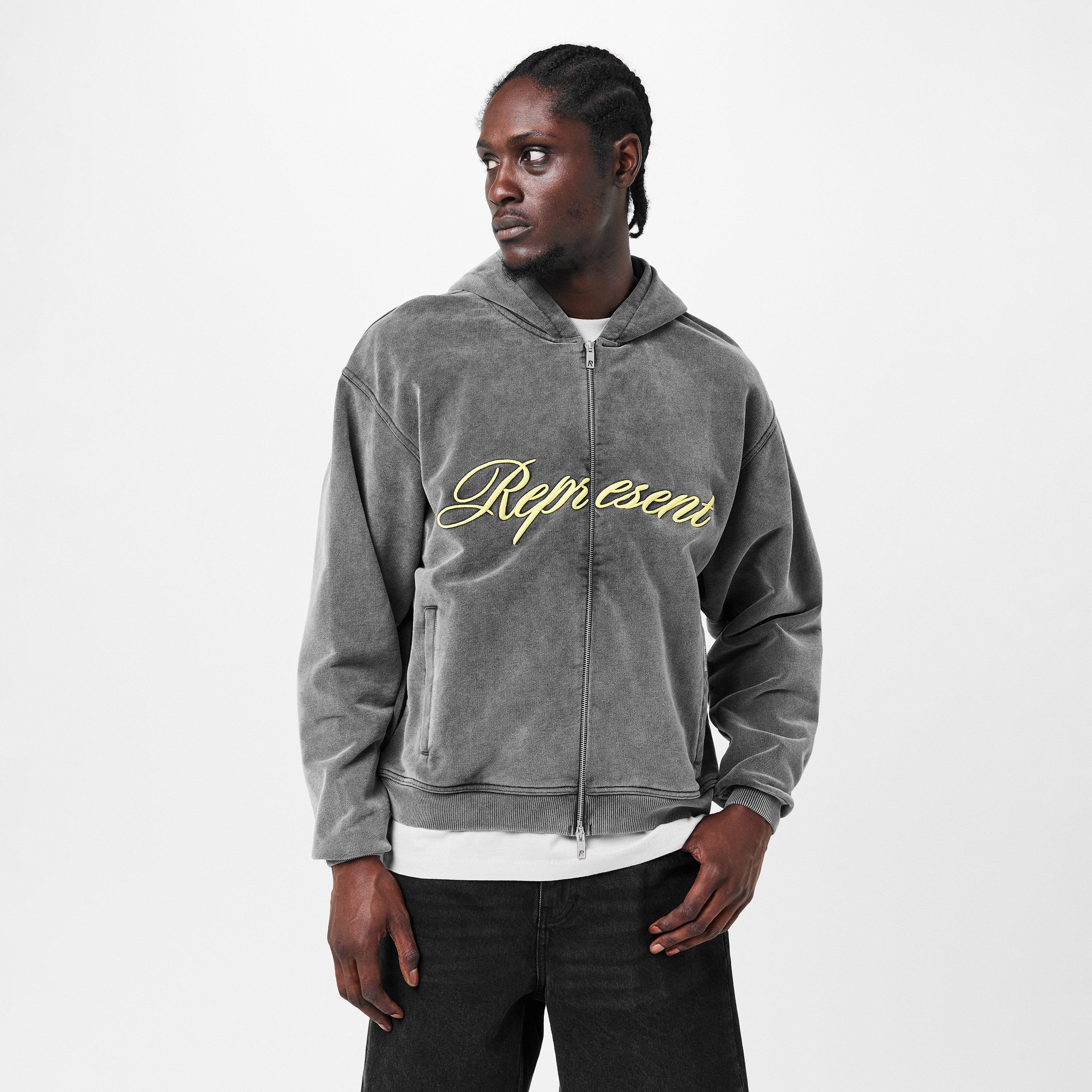 After Dark - Represent - Men's Rep Script Logo Zipped Hoodie, Soft Cotton - 3