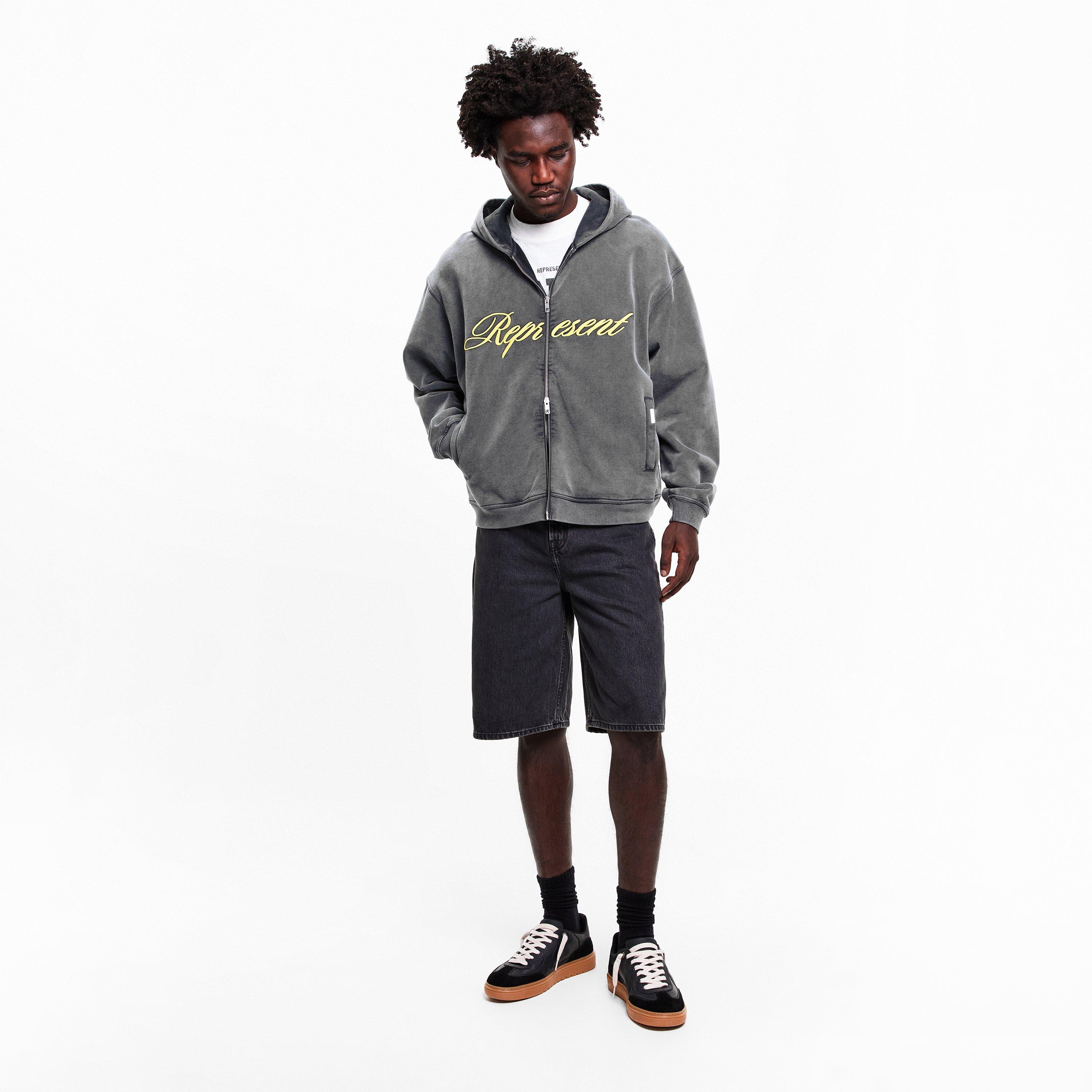 Represent | Men's Rep Script Logo Zipped Hoodie, Soft Cotton | Flannels