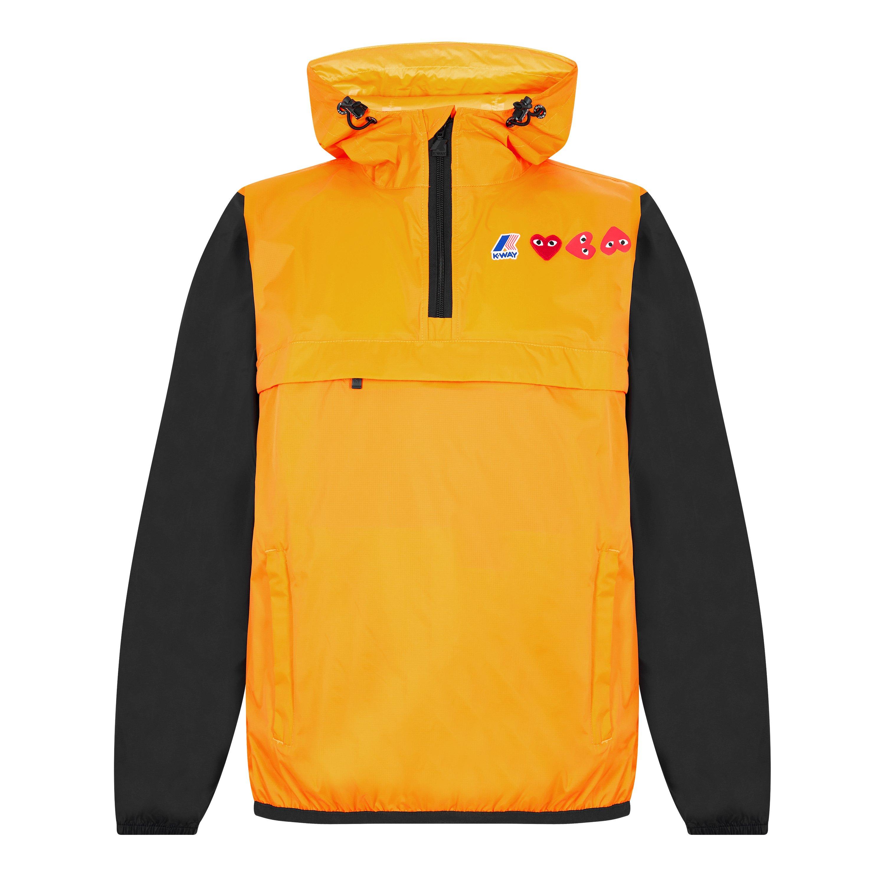 Orange/Black - Comme des Garcons PLAY - Men's X K-Way Logo Print Hooded Long Sleeve Zip Rain Anorak - 1