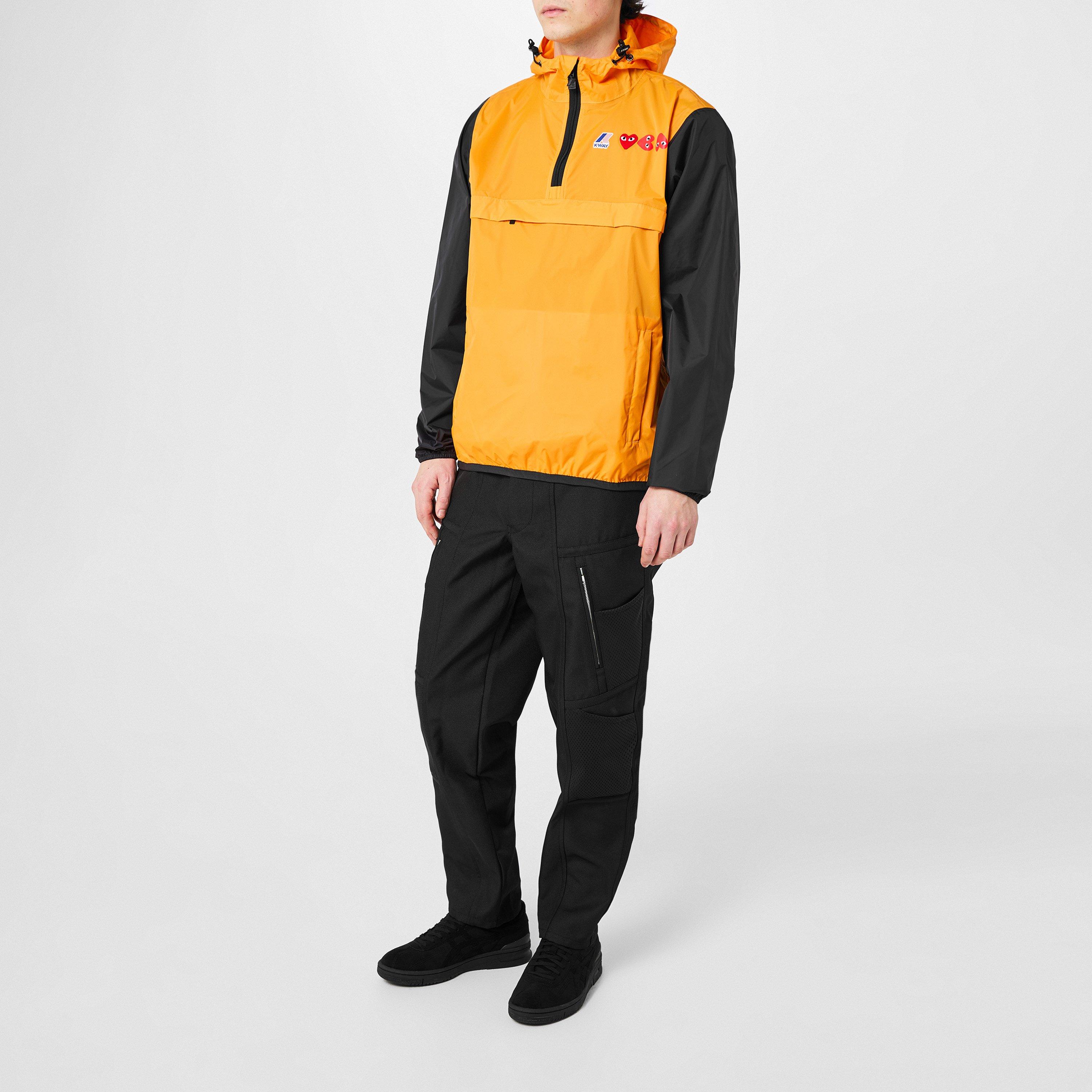 Orange/Black - Comme des Garcons PLAY - Men's X K-Way Logo Print Hooded Long Sleeve Zip Rain Anorak - 3