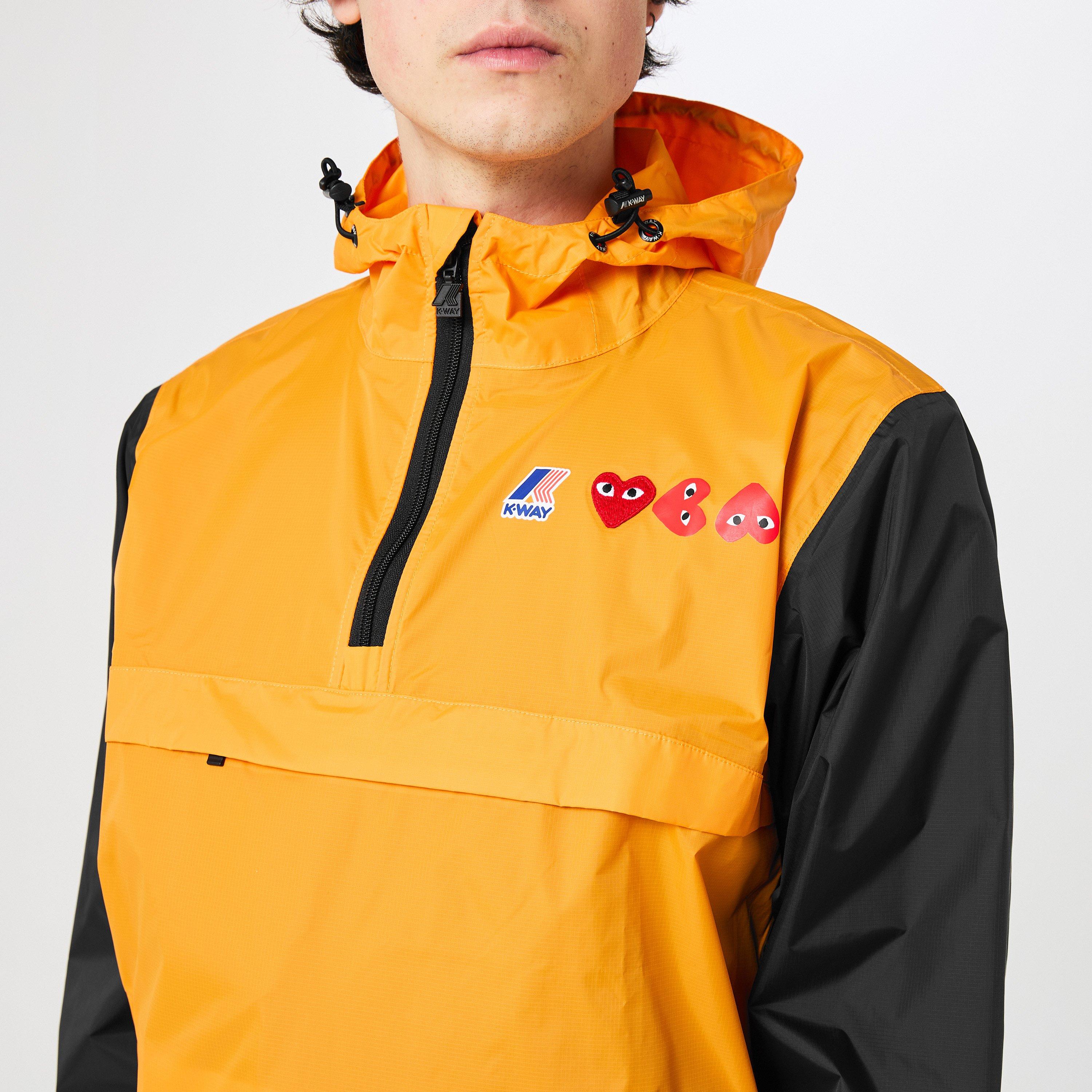 Orange/Black - Comme des Garcons PLAY - Men's X K-Way Logo Print Hooded Long Sleeve Zip Rain Anorak - 5