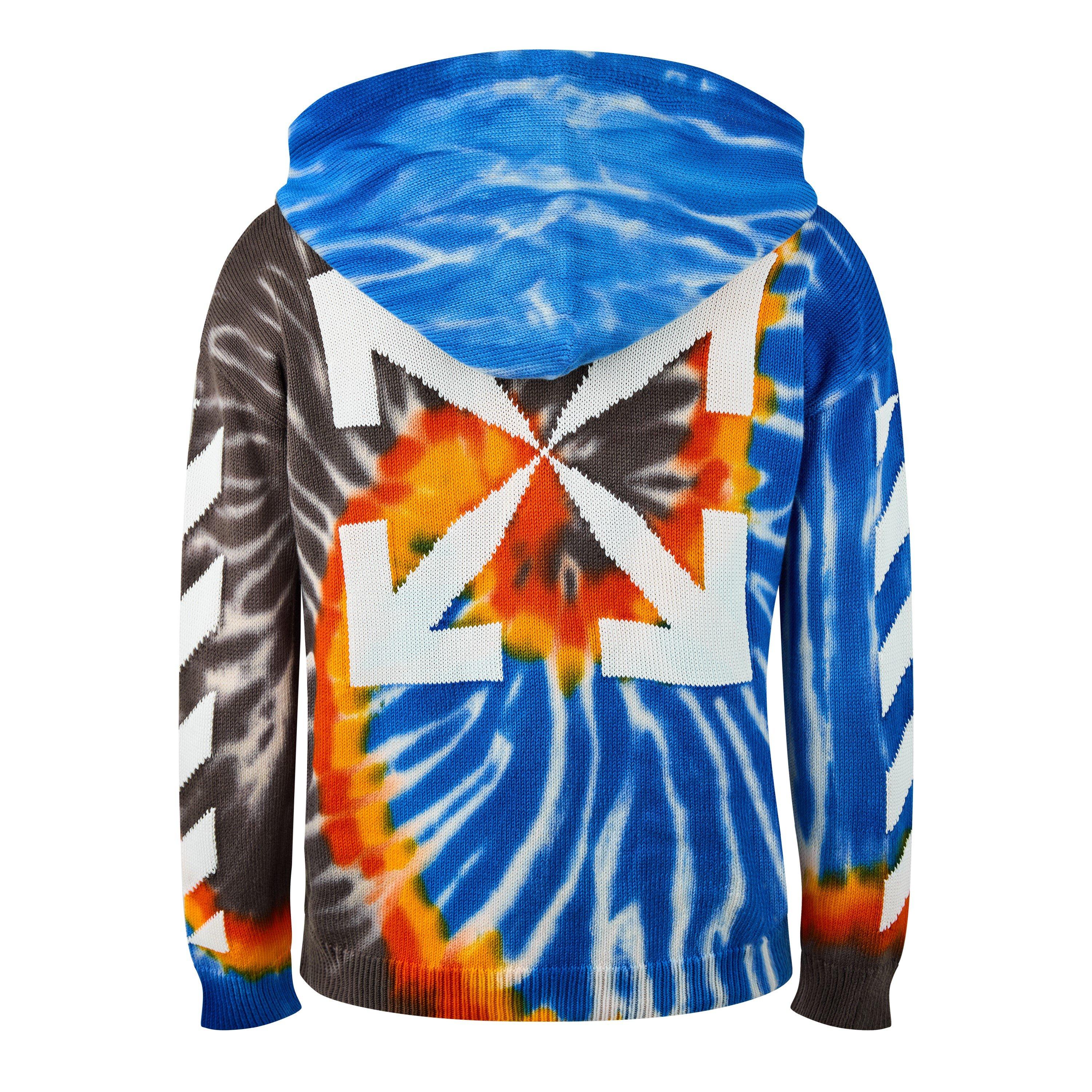 Black White - Off White - Men's Diag Tie Dye All-Over Pattern Hoodie - 2
