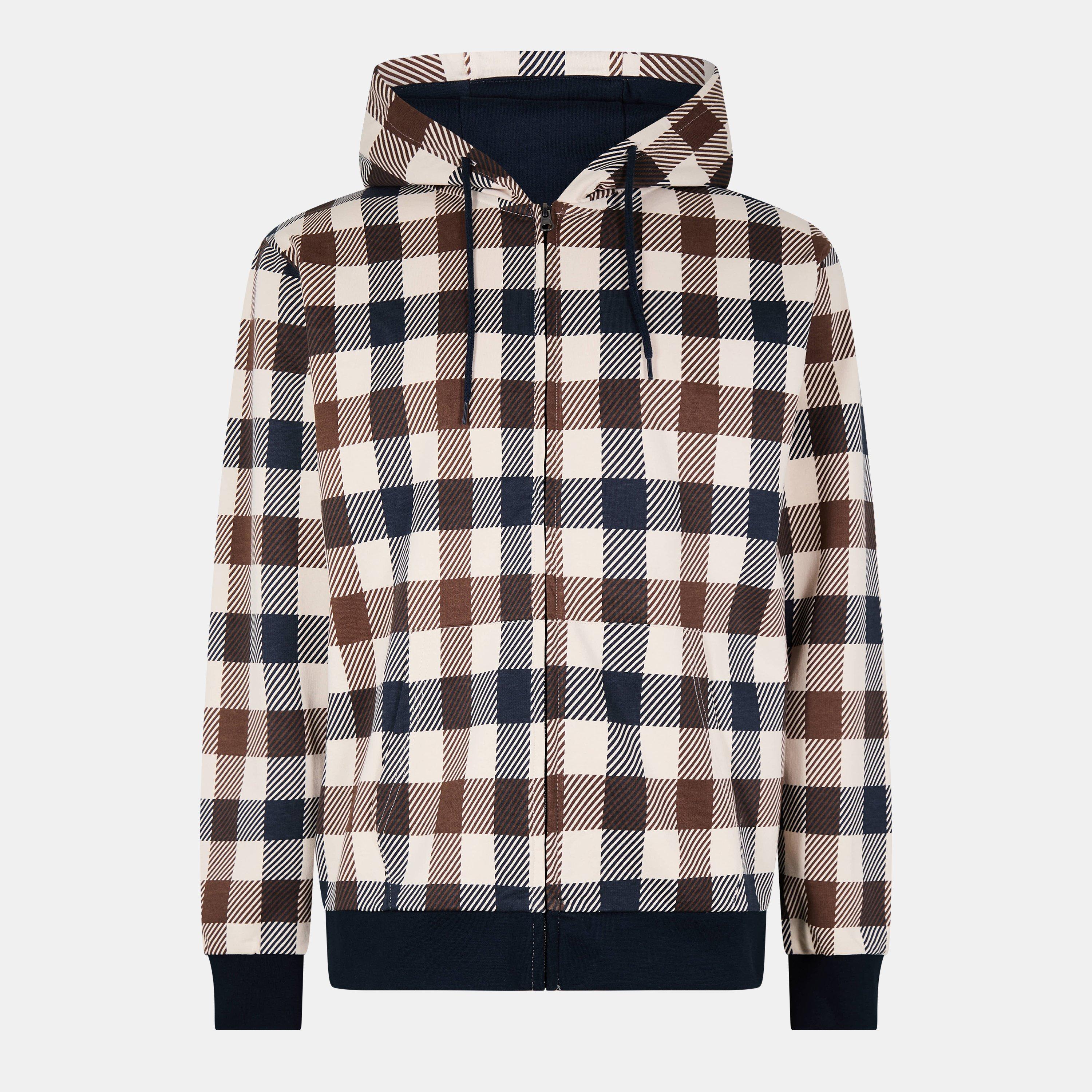 Navy - Aquascutum - Big Check Zip Up Hoodie - 1