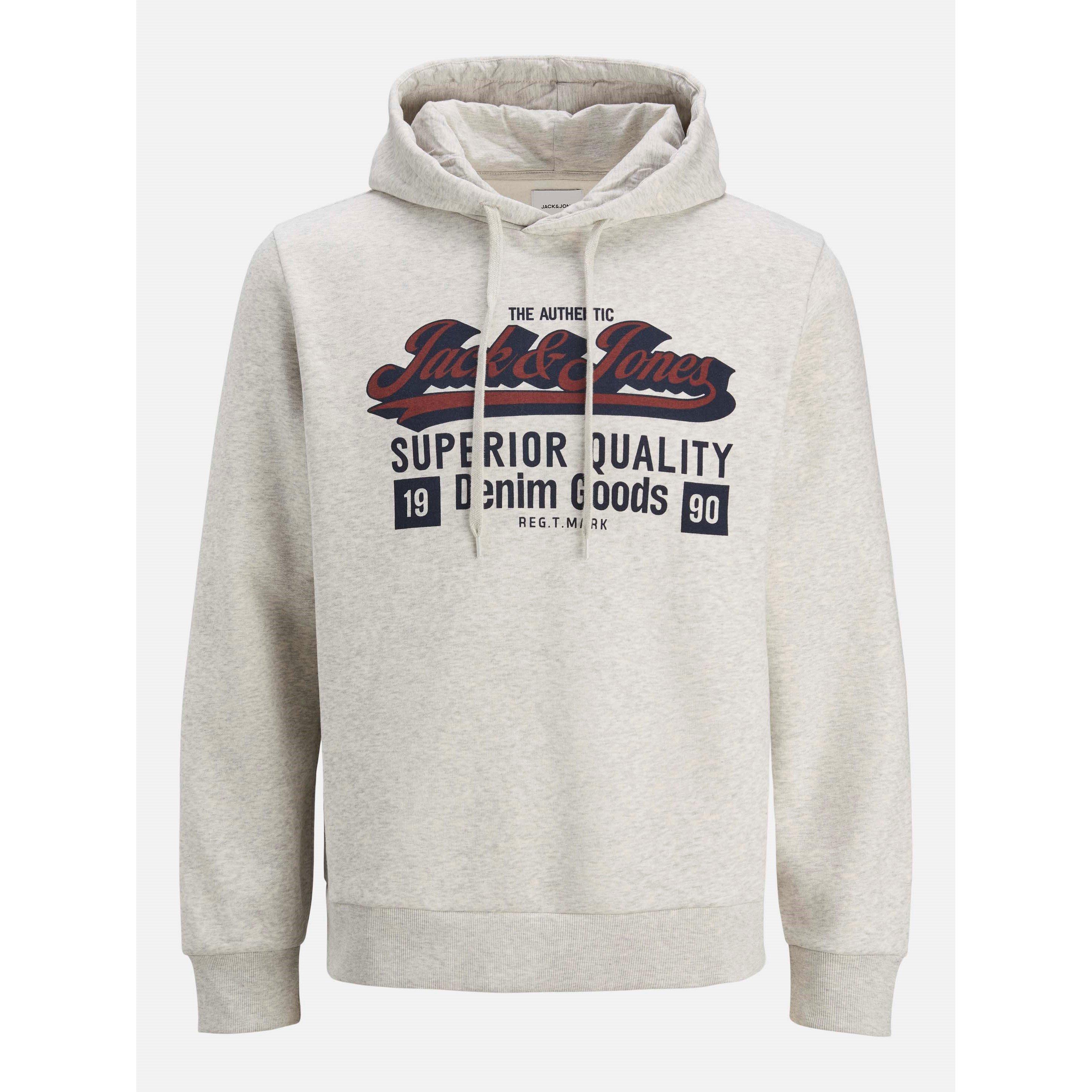 Jack And Jones Men's Colour Logo Hoodie - White Melange - S