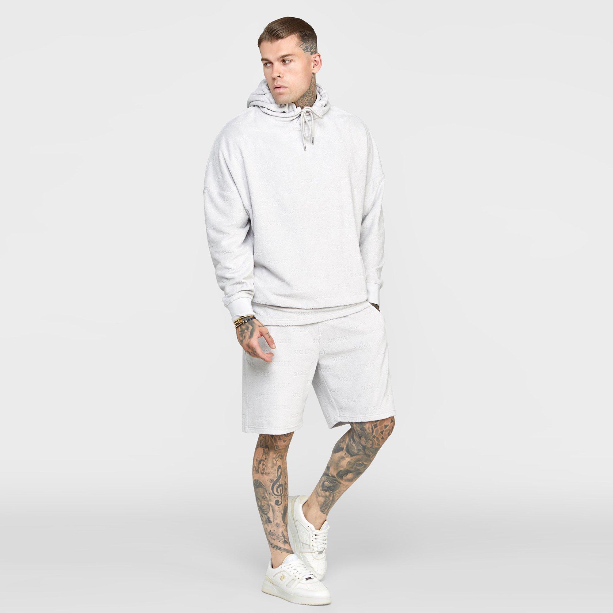 Grijs - SikSilk - Men's Ecru Varsity Anniversary Print Hoodie - 4