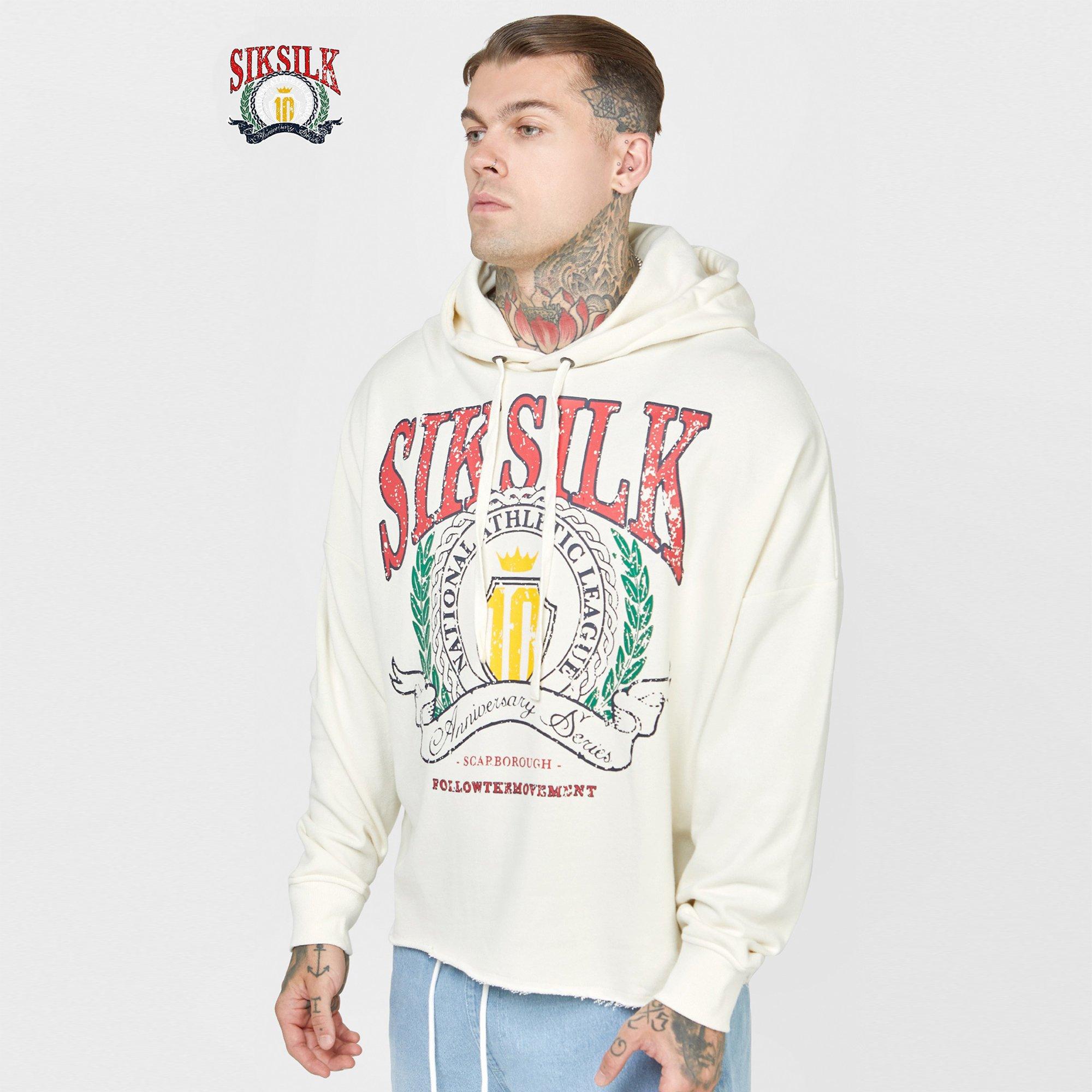 SikSilk Ecru Varsity Anniversary Print Hoodie