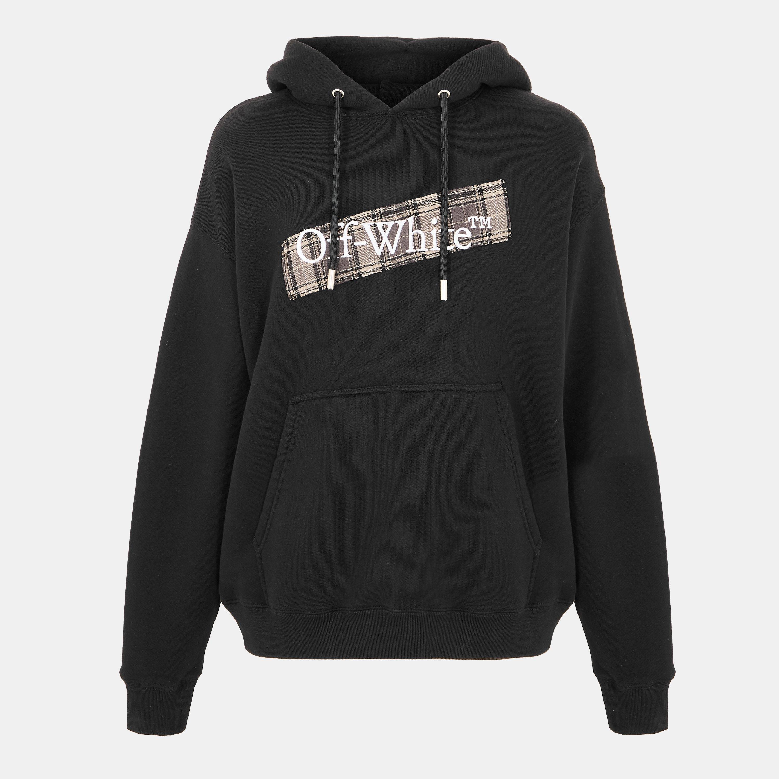 Black - Off White - Men's Flannel Pull Over Hoodie - 1