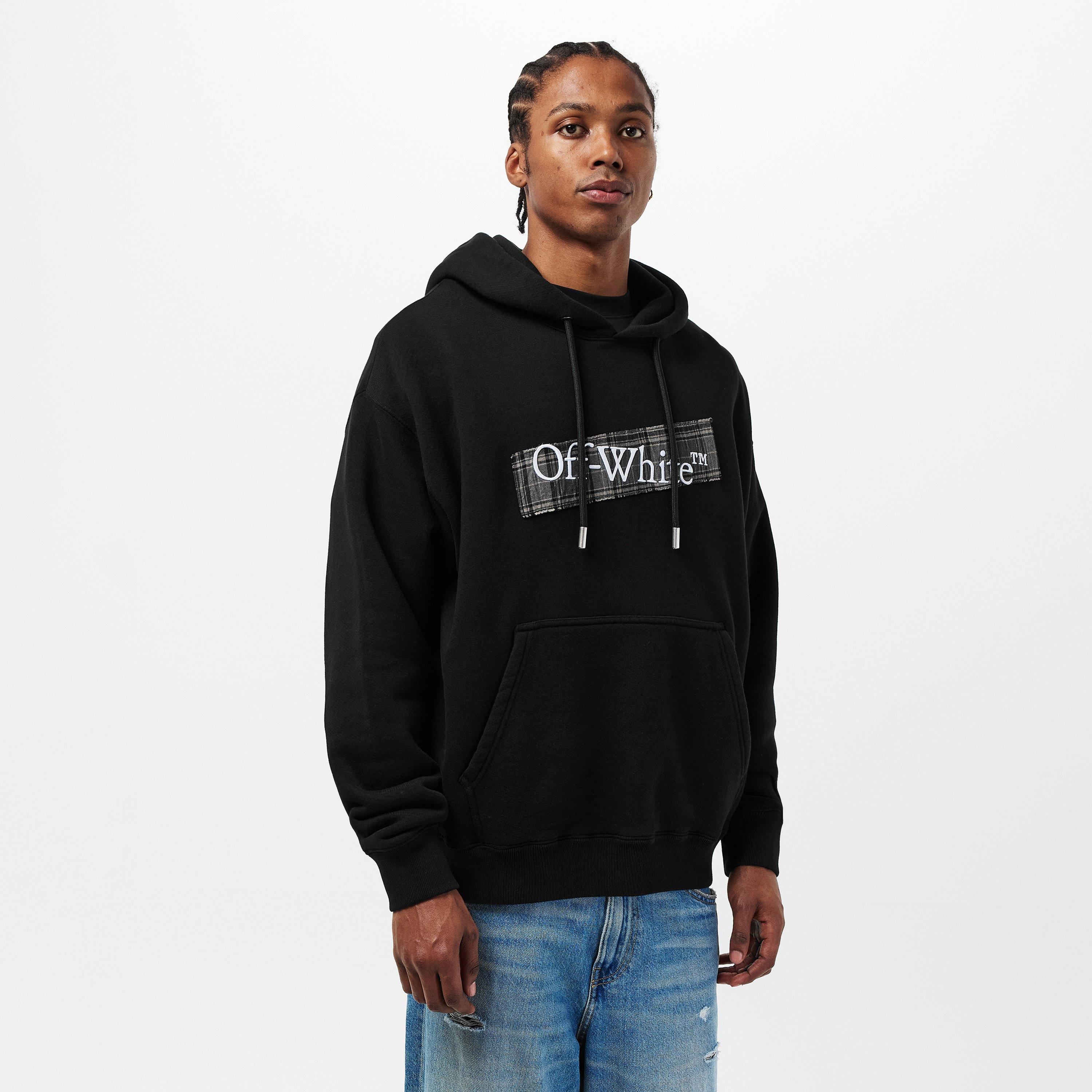 Black - Off White - Men's Flannel Over-the-Head Hoodie - 3
