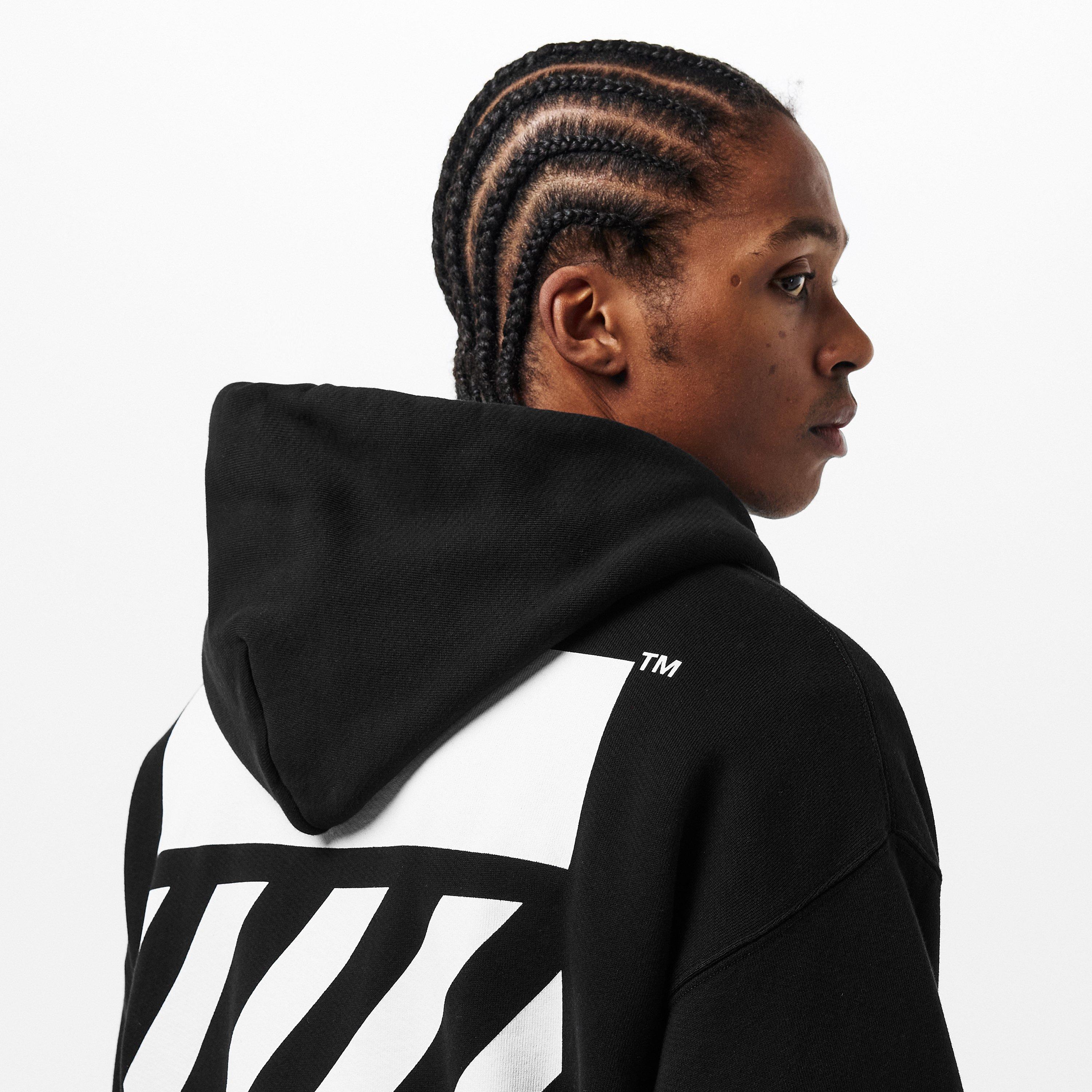 Black - Off White - Men's Flannel Over-the-Head Hoodie - 5