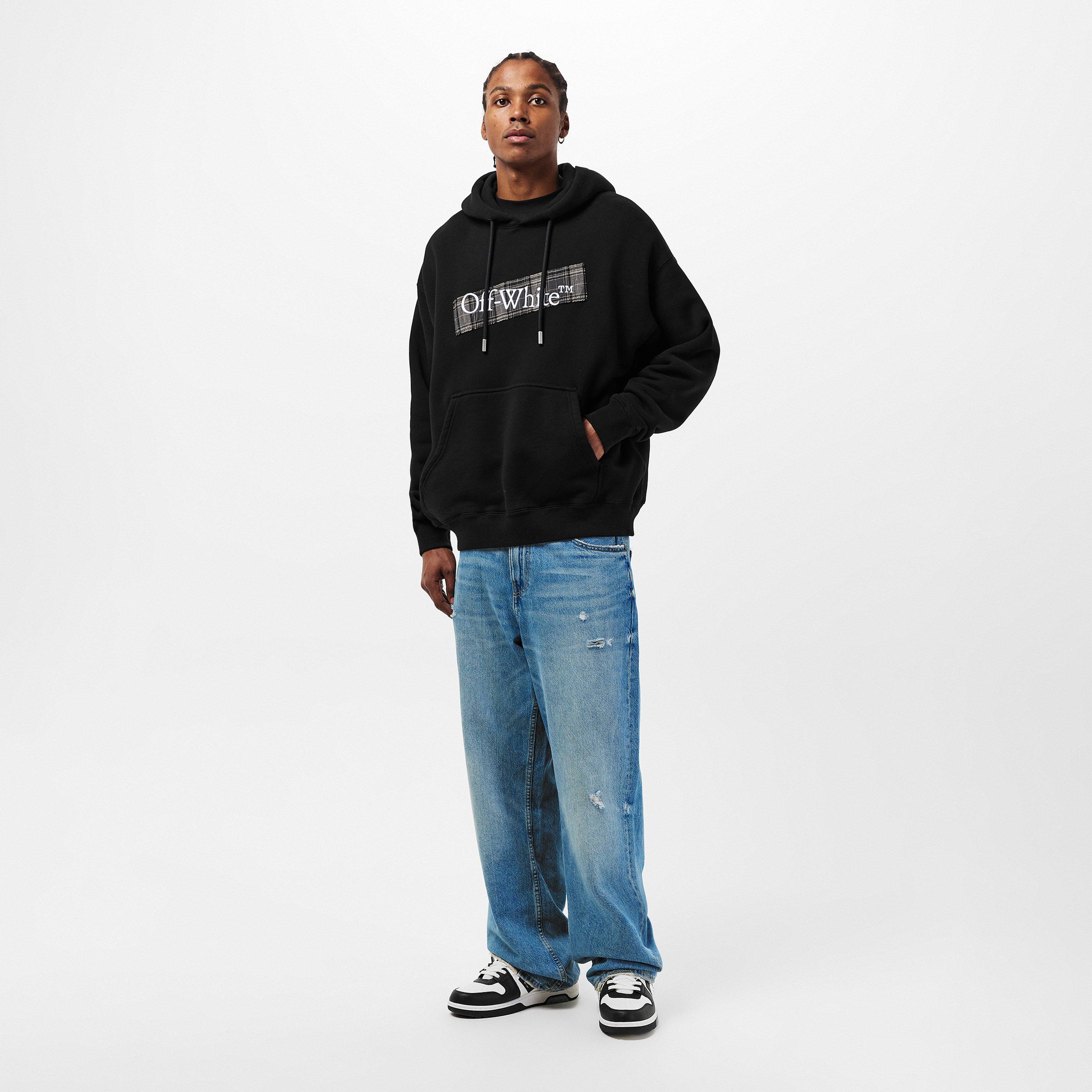 Black - Off White - Men's Flannel Over-the-Head Hoodie - 6