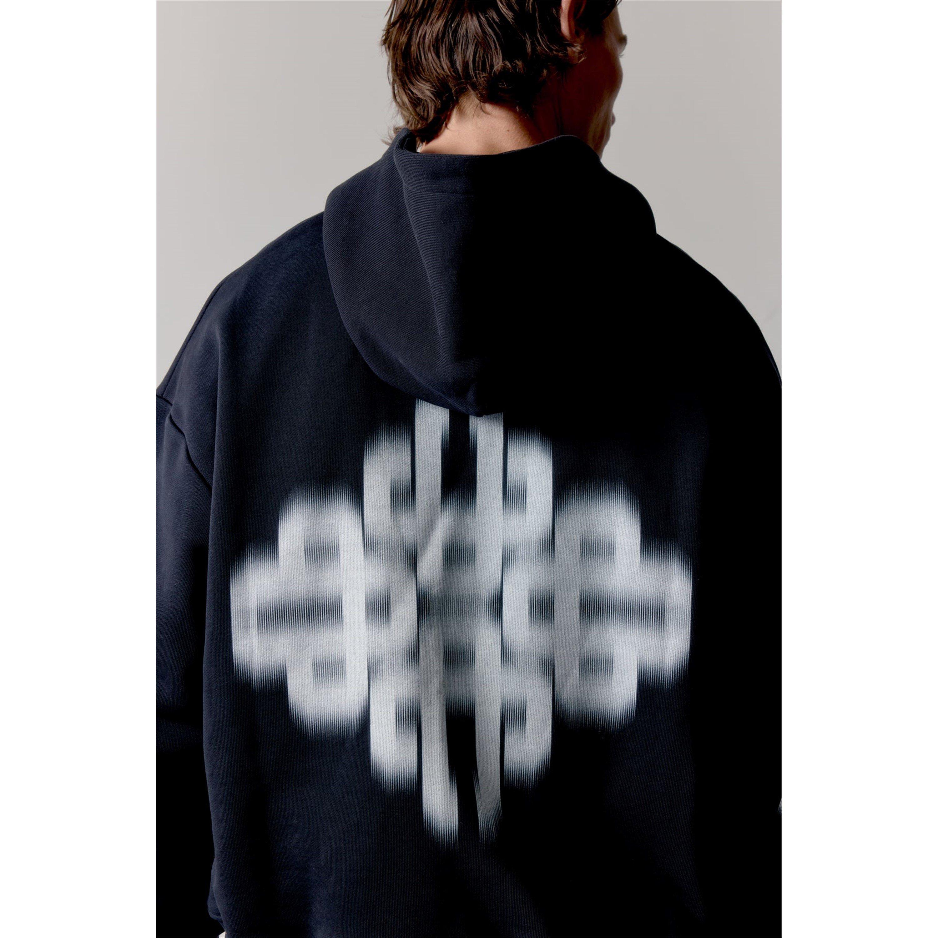 Black/White - The Couture Club - Men's Blurred Cotton Oversized-Fit Zip Hoodie - 4