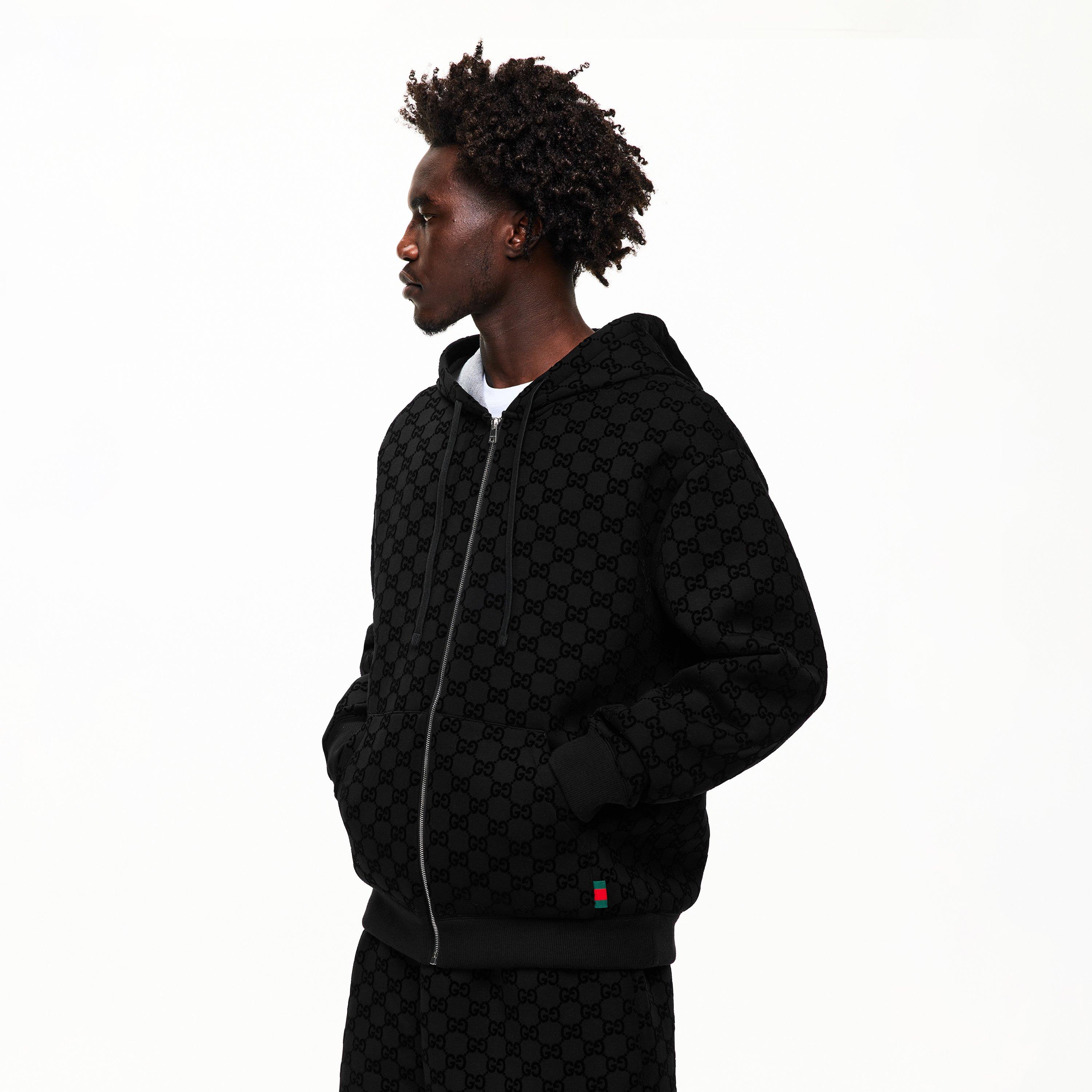 Black - Gucci - Men's Flock Zip Hoodie - 3