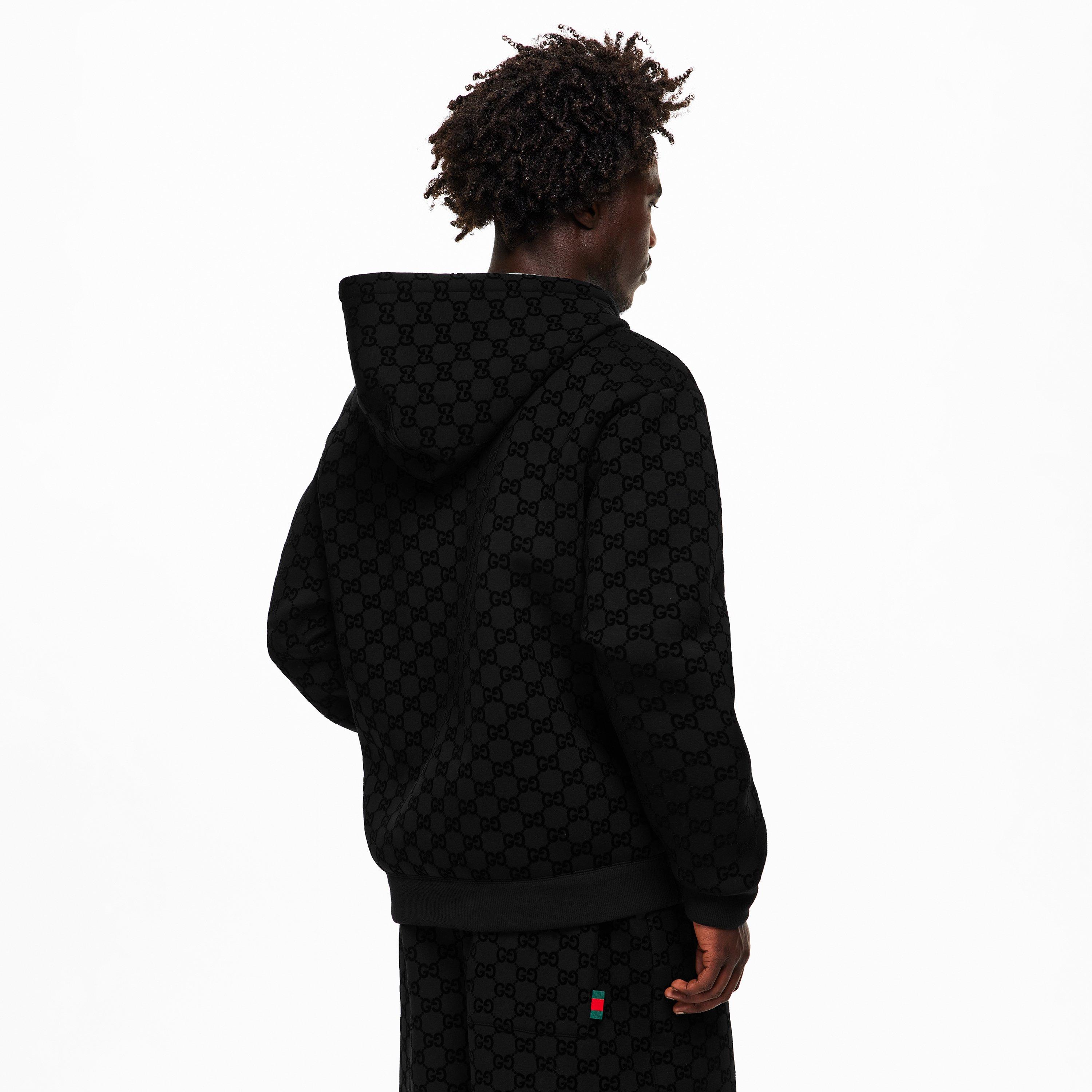 Black - Gucci - Men's Flock Zip Hoodie - 4