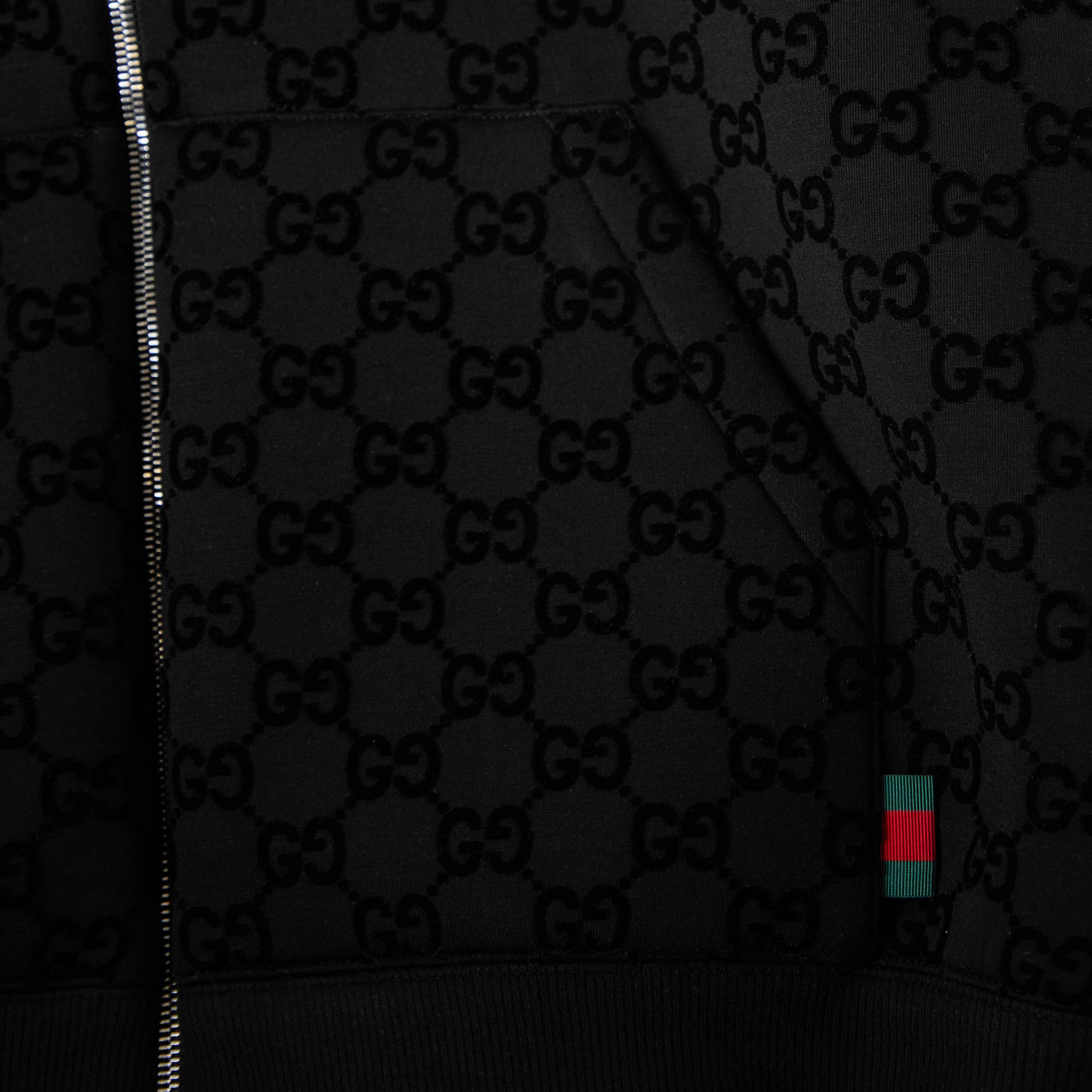 Black - Gucci - Men's Flock Zip Hoodie - 5