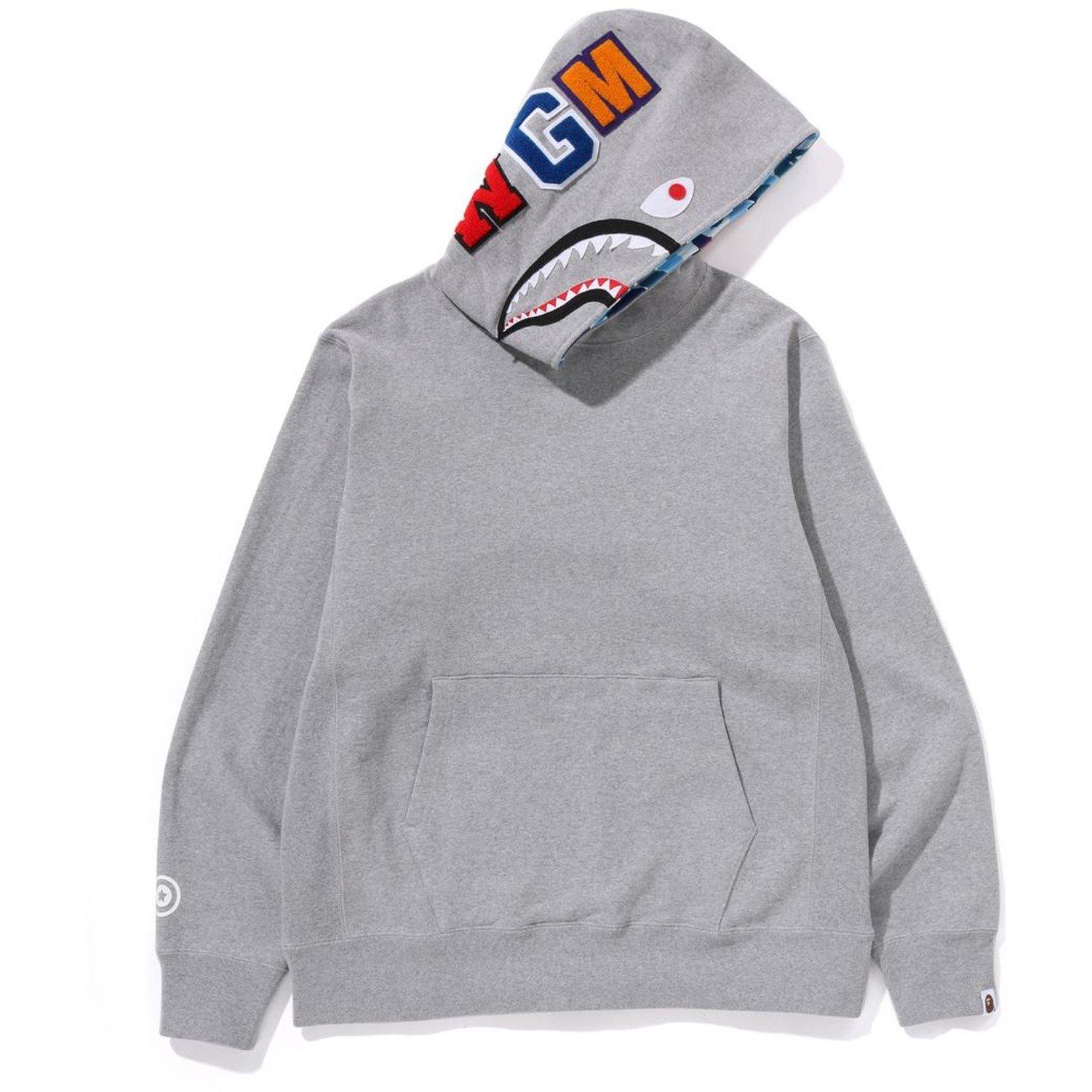 Grey - A Bathing Ape - Men's Camo Shark Hoodie - 2