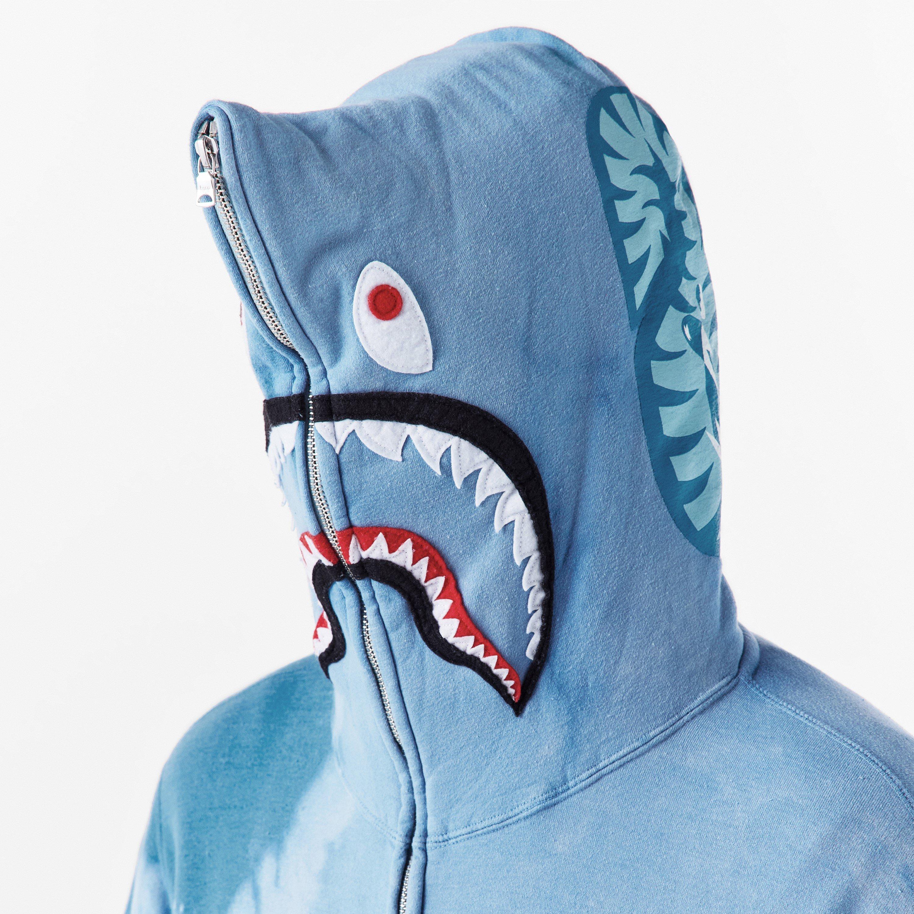 Blue - A Bathing Ape - Men's Bape Dye Shark Zip Hoodie - 5