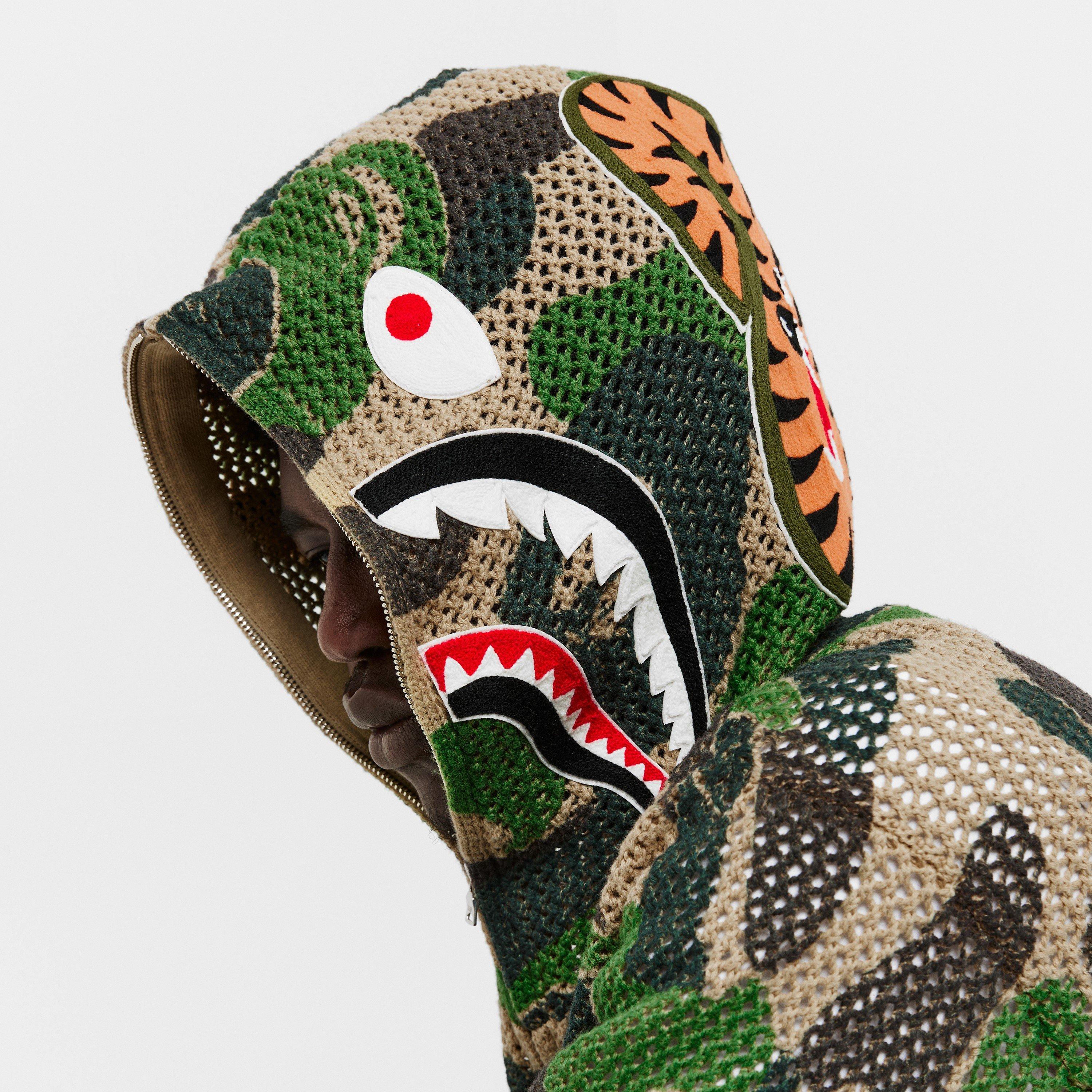 Green - A Bathing Ape - Men's Bape Crochet Shark Zip Hoodie - 5