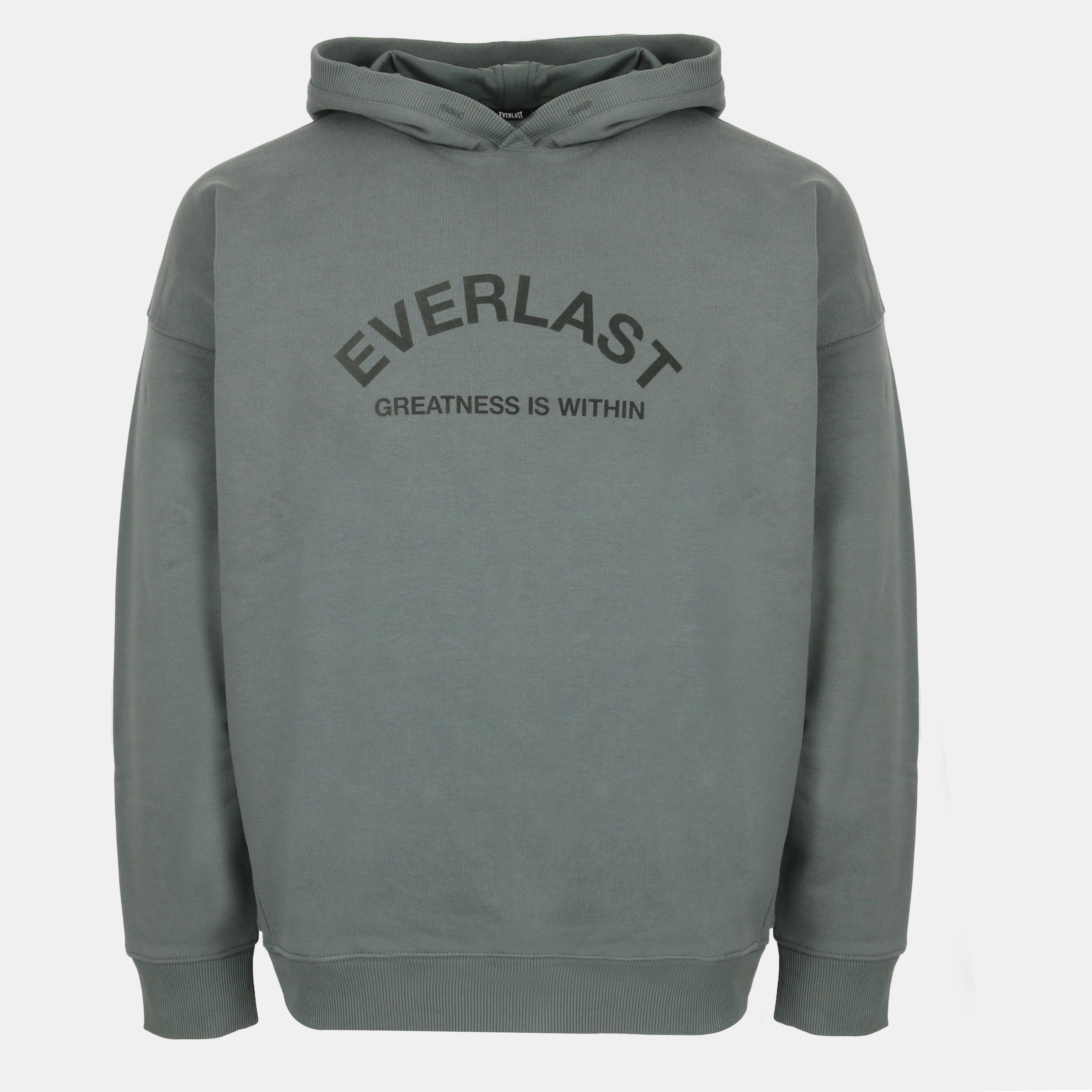 Everlast Men's Flocked Cotton Long Sleeve Oversized Fit Hoodie - Khaki - M