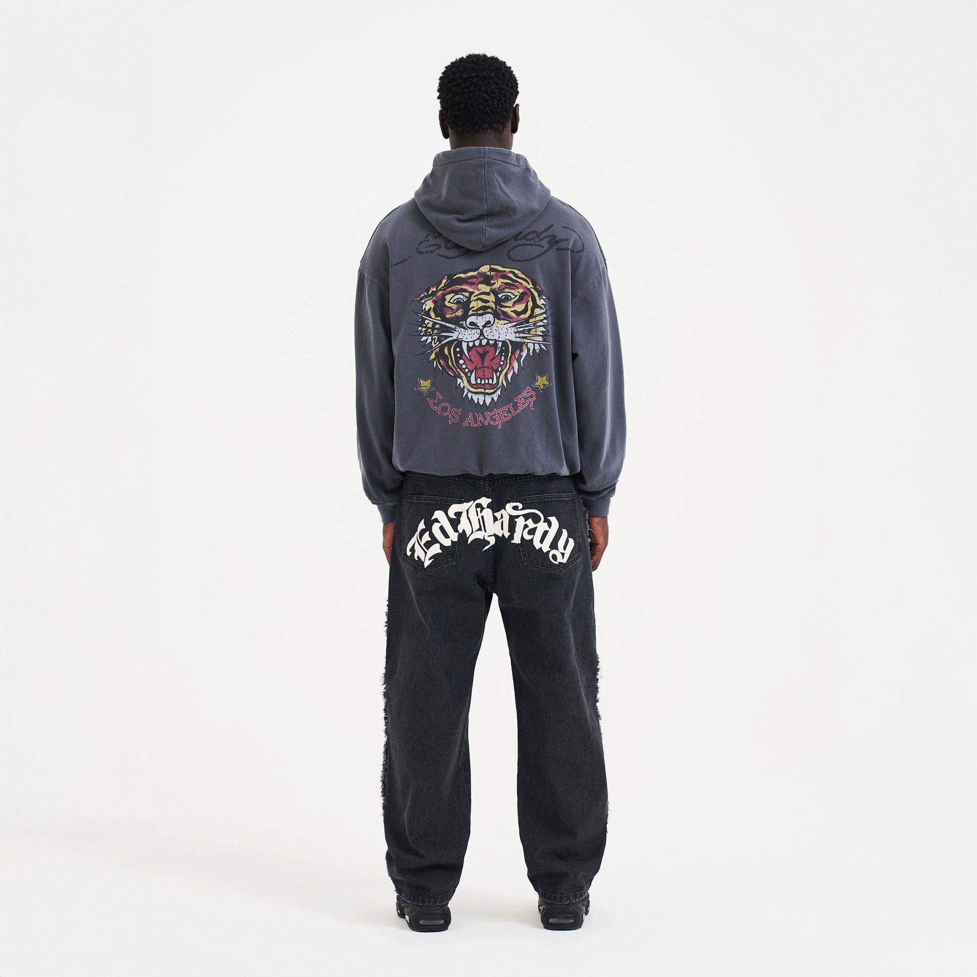 Washed Black - Ed Hardy - Men's Tiger Pouch Hoodie - 2
