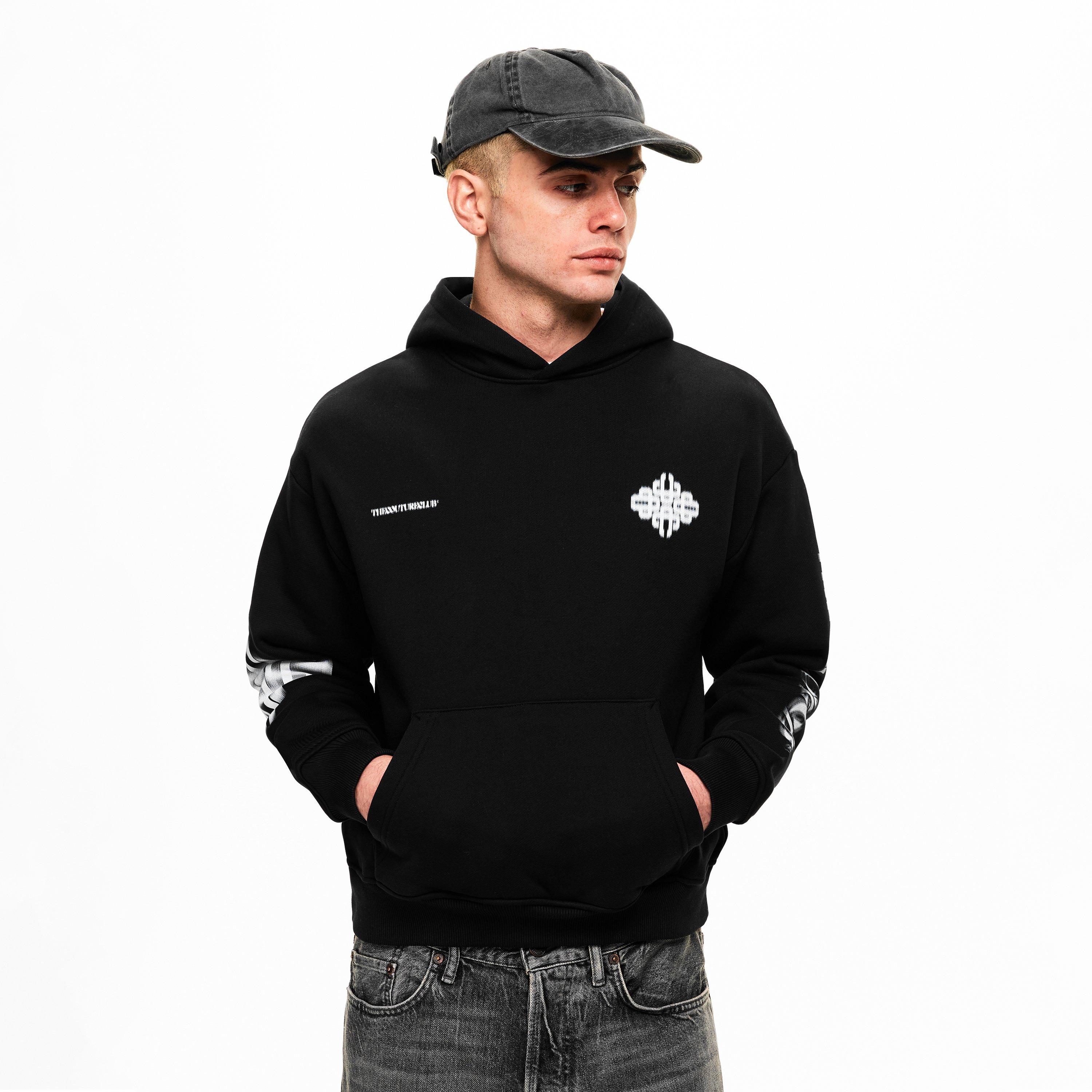 Black/White - The Couture Club - Men's Blurred Pull Over Hoodie - 3