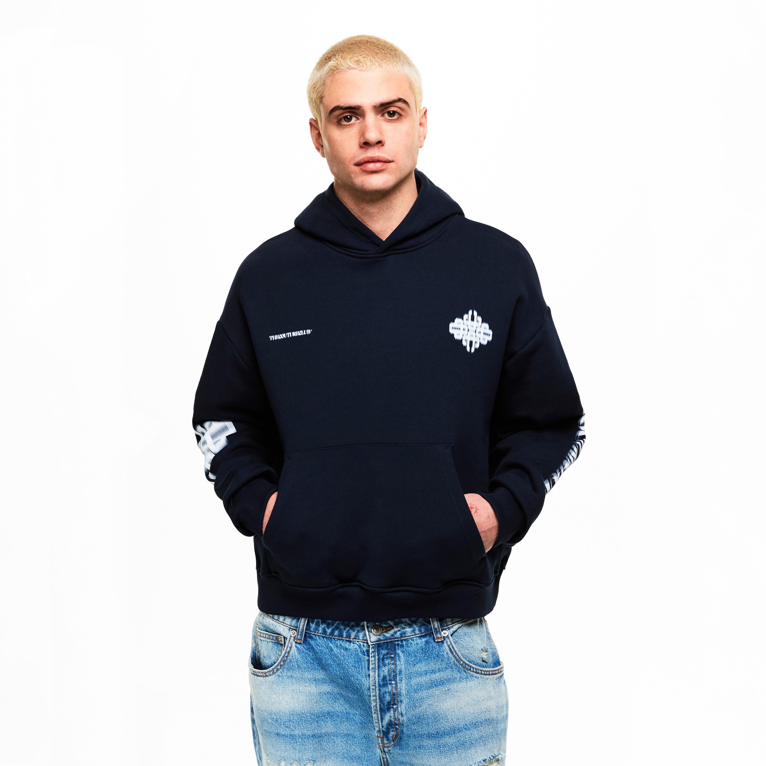 Navy/White - The Couture Club - Men's Blurred Pull Over Hoodie - 3