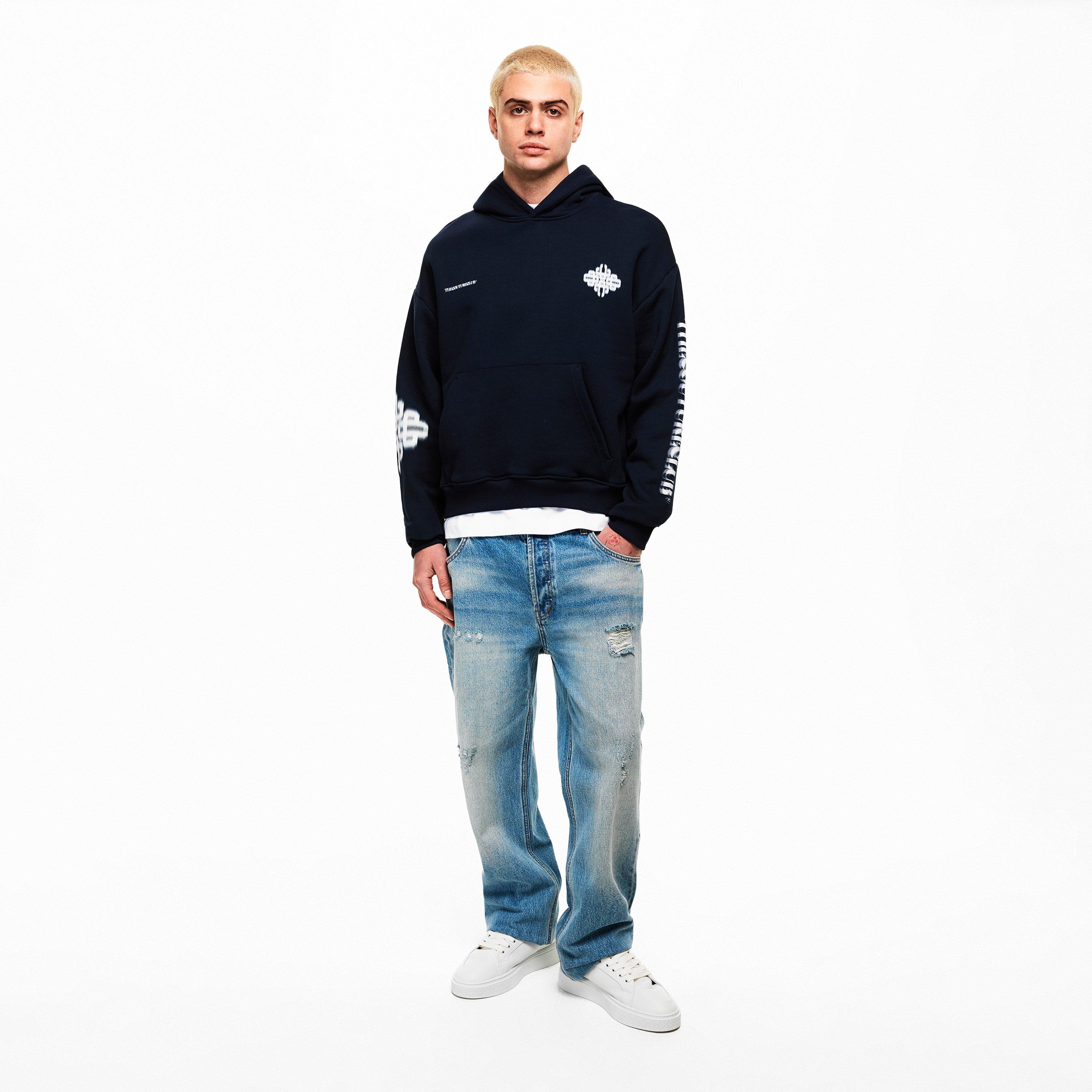 Navy/White - The Couture Club - Men's Blurred Pull Over Hoodie - 6