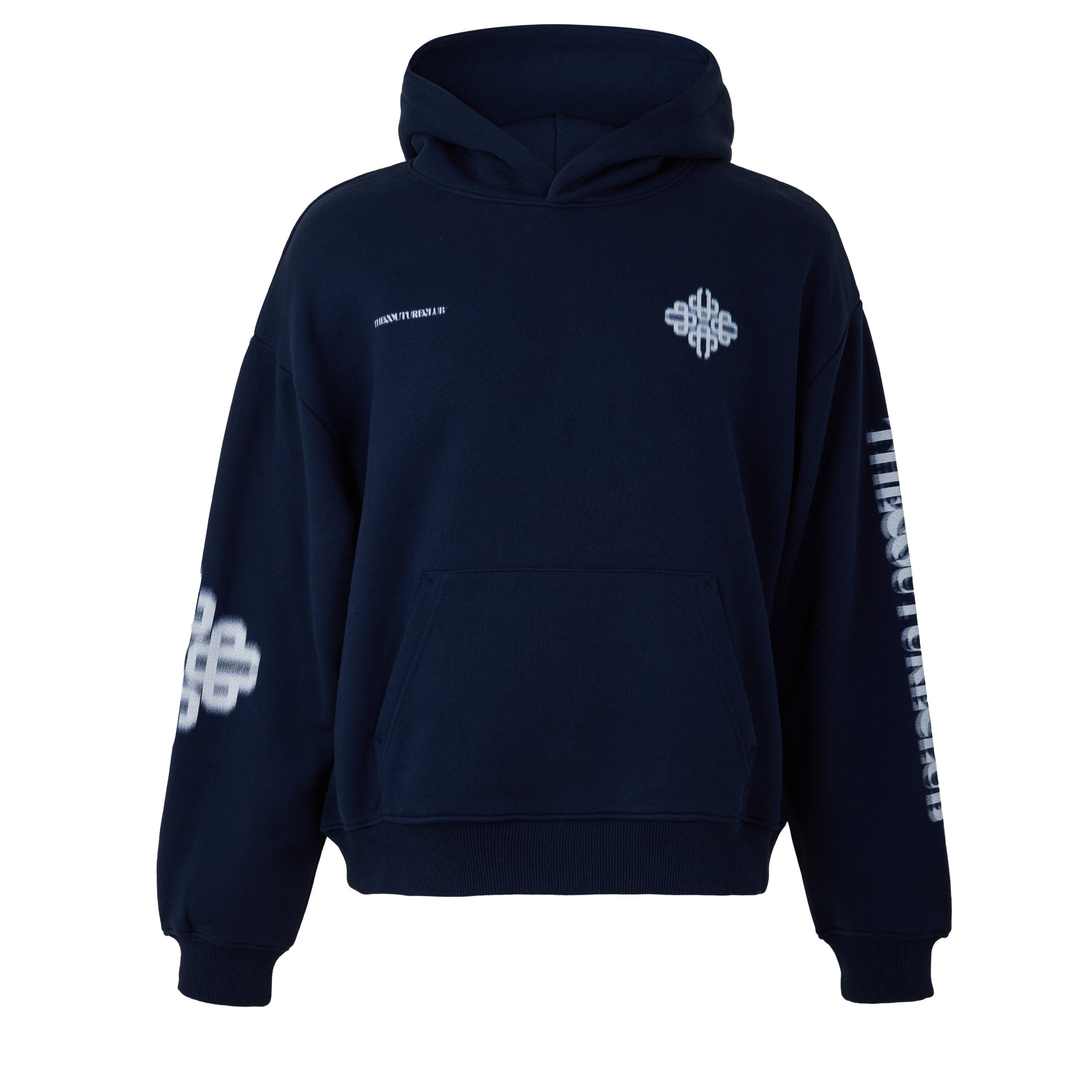 The Couture Club Men's Blurred Pull Over Hoodie - Navy/White - Medium