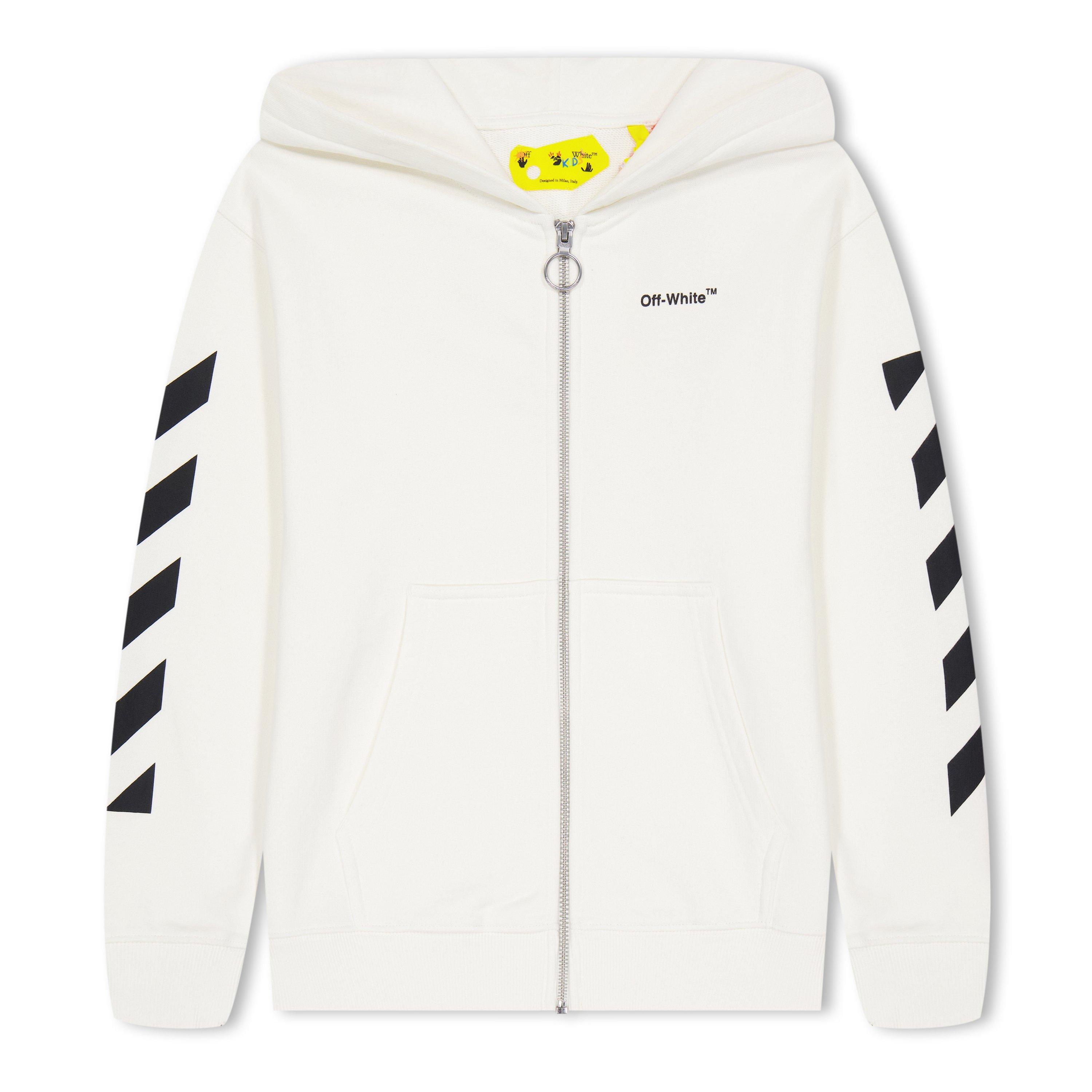 Bijela - Off White - Kids Diag Zipped Hoodie, Diag Print - 1