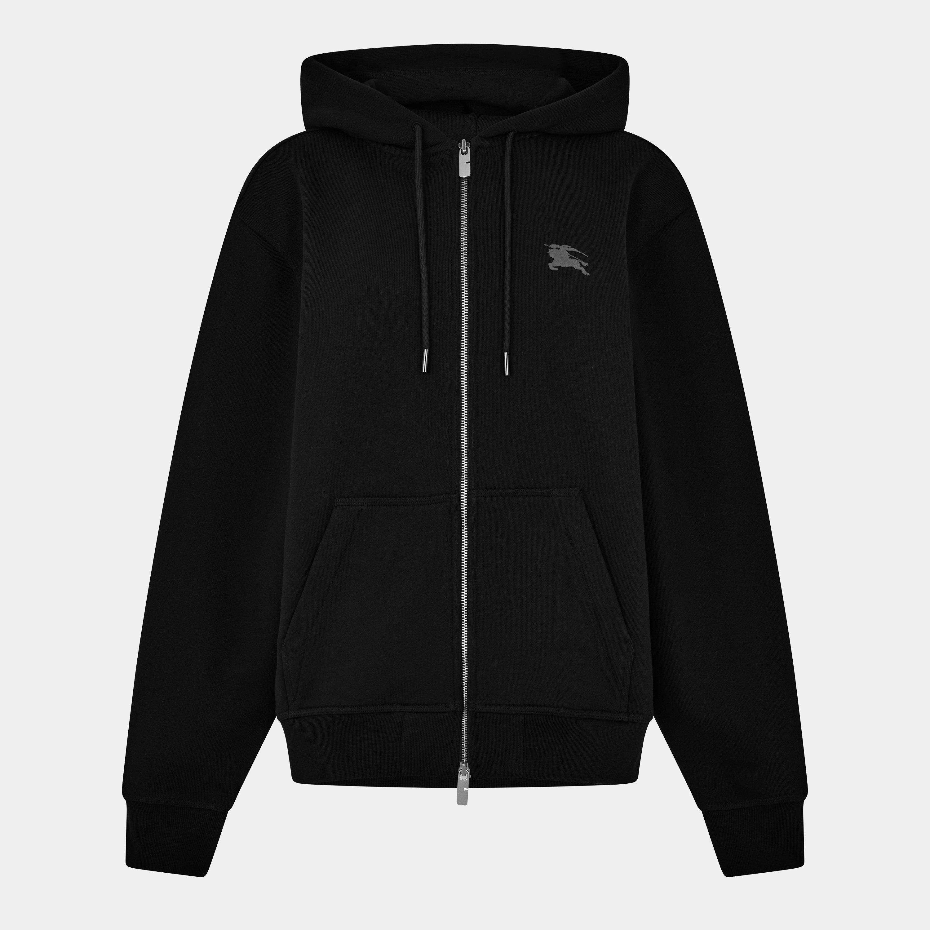 Burberry ブラック フード付き Burberry Check Label Cotton Full-Zip Hoodie | Saks Fifth Avenue