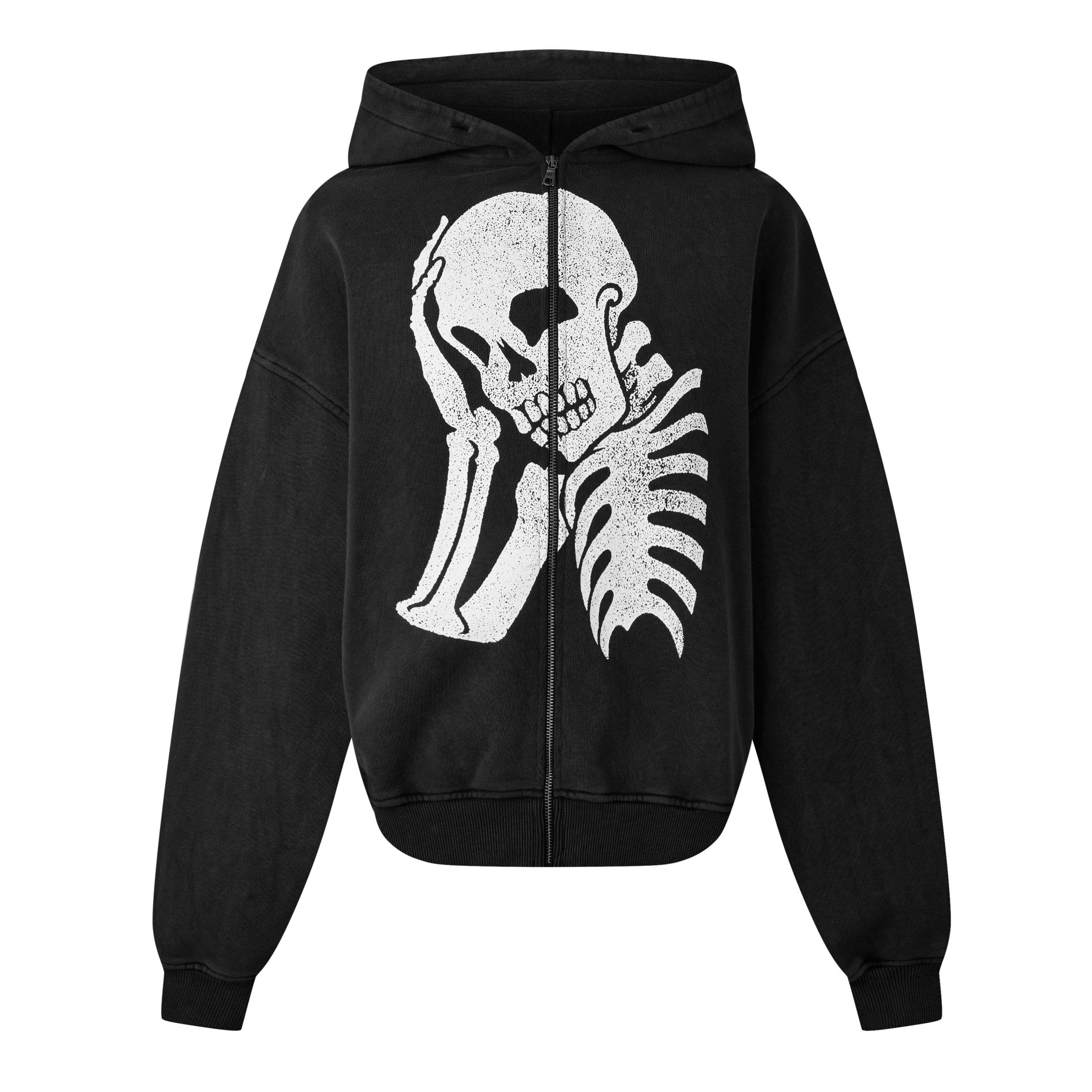 Black - Palm Angels - Palm Skull Zip Hoody Sn61 - 1