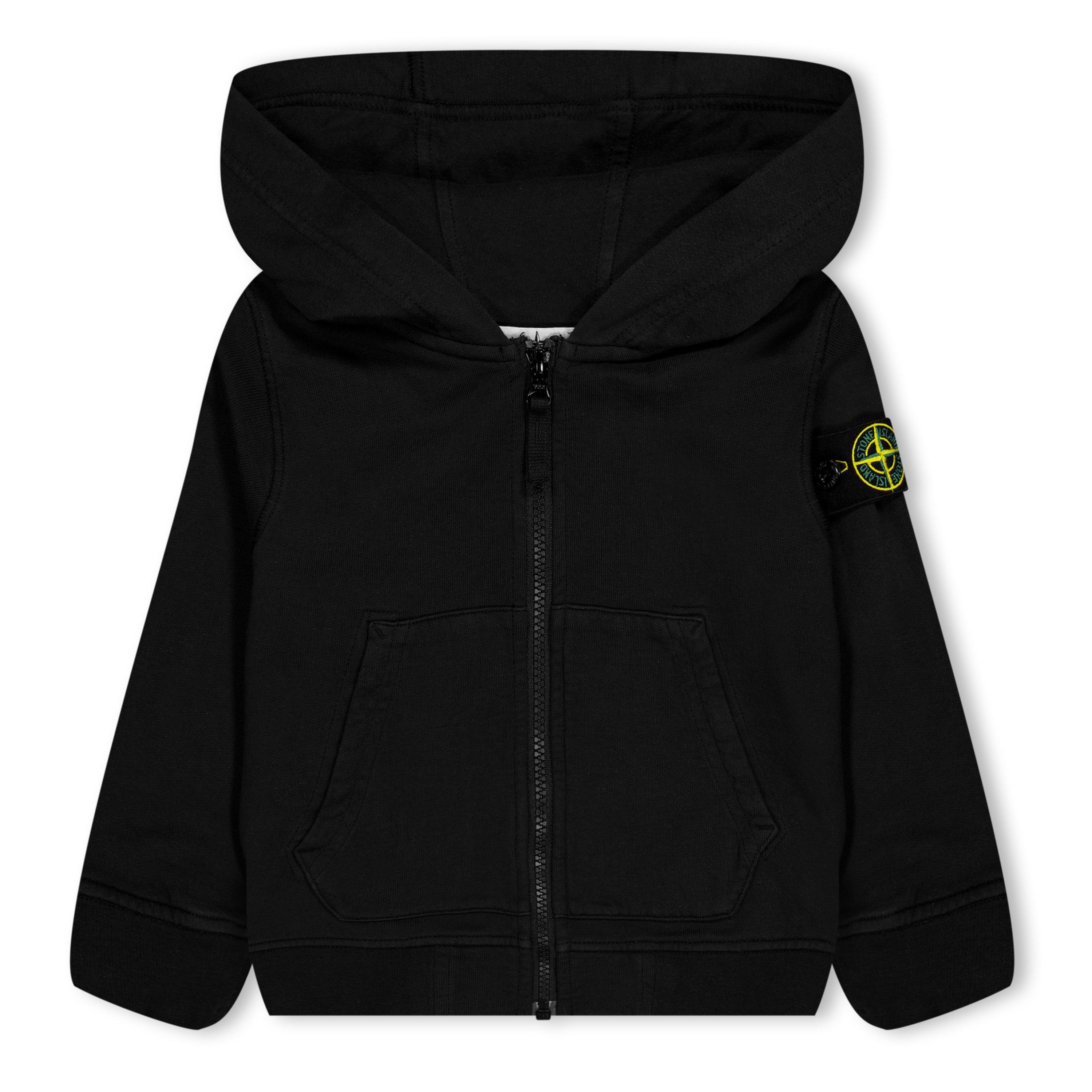 Black V0029 - Stone Island - Boys' Badge Logo Cotton Zip Hoodie - 1