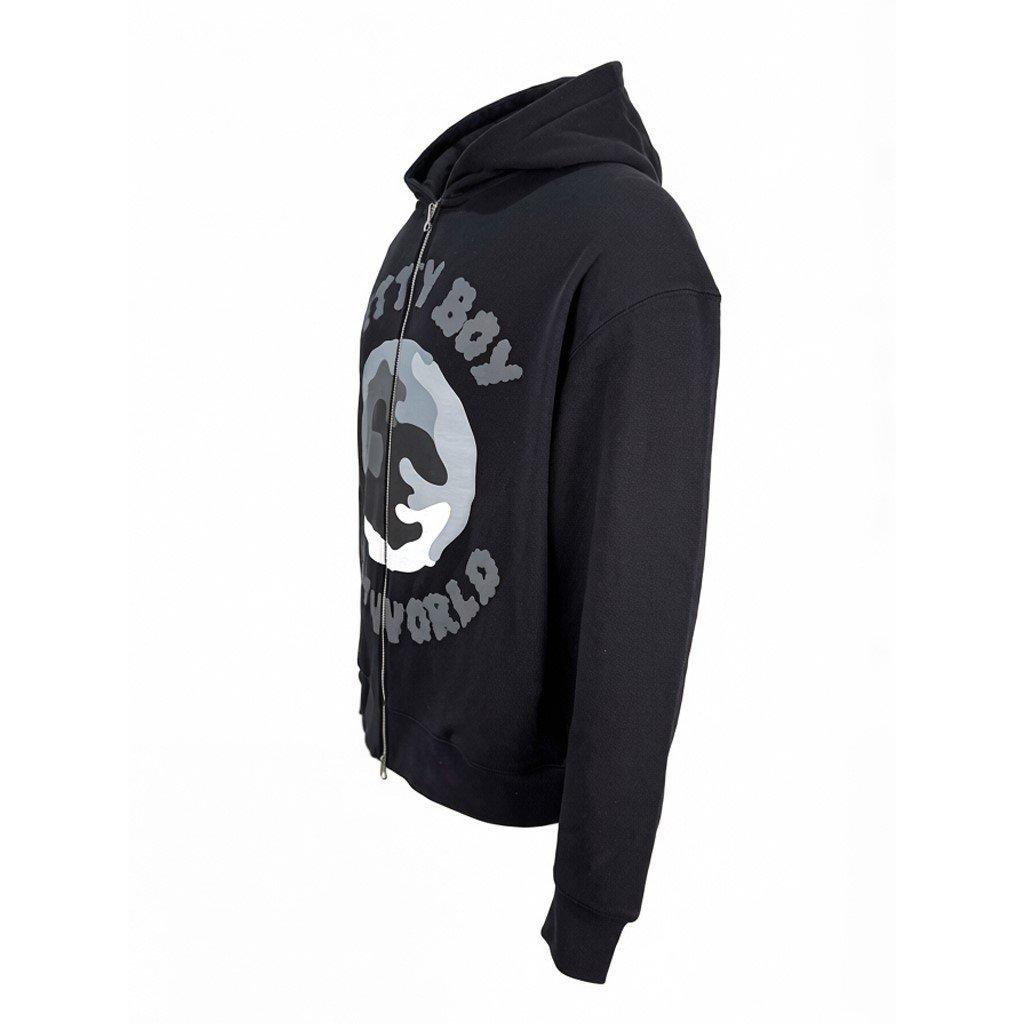 Black/Grey - Pretty Boy Ugly World - Mens Cotton Long Sleeve Oversized Fit Zip Hoodie - 4