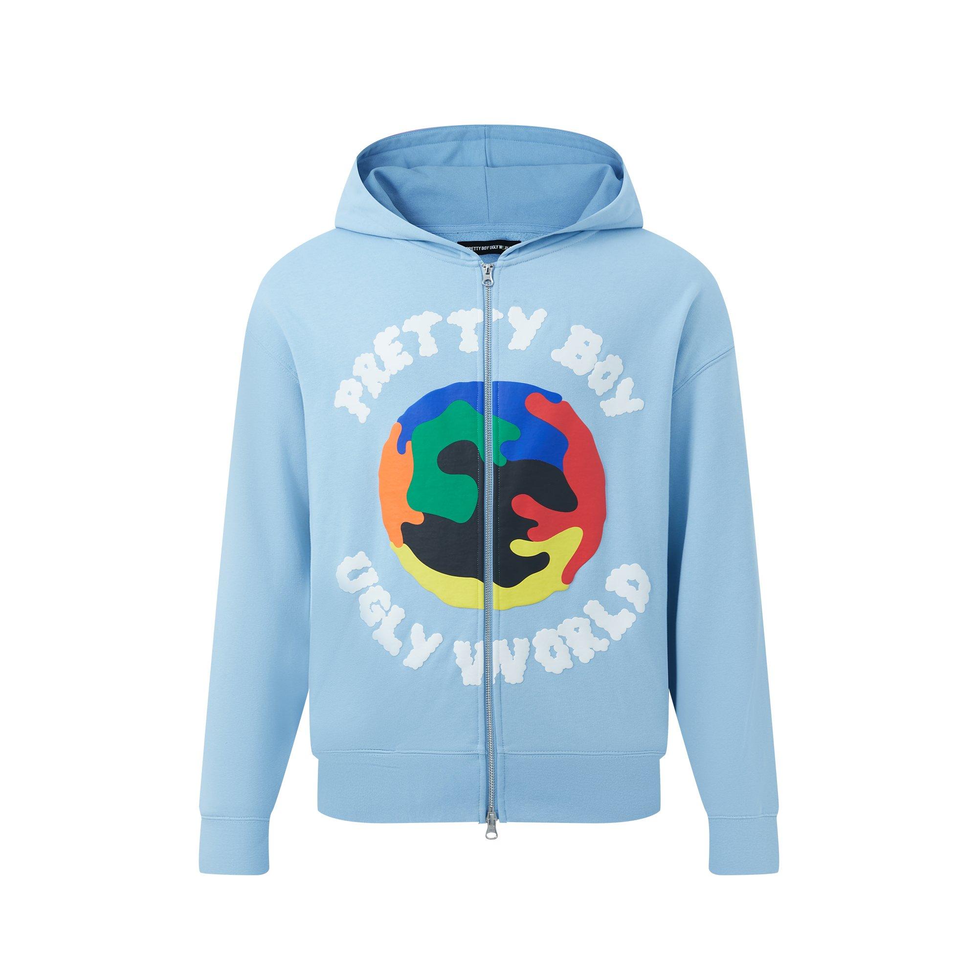 Pale Blue - Pretty Boy Ugly World - The Pretty Boy Ugly World Cotton Long Sleeve Oversized Fit Zip Hoodie Mens - 1