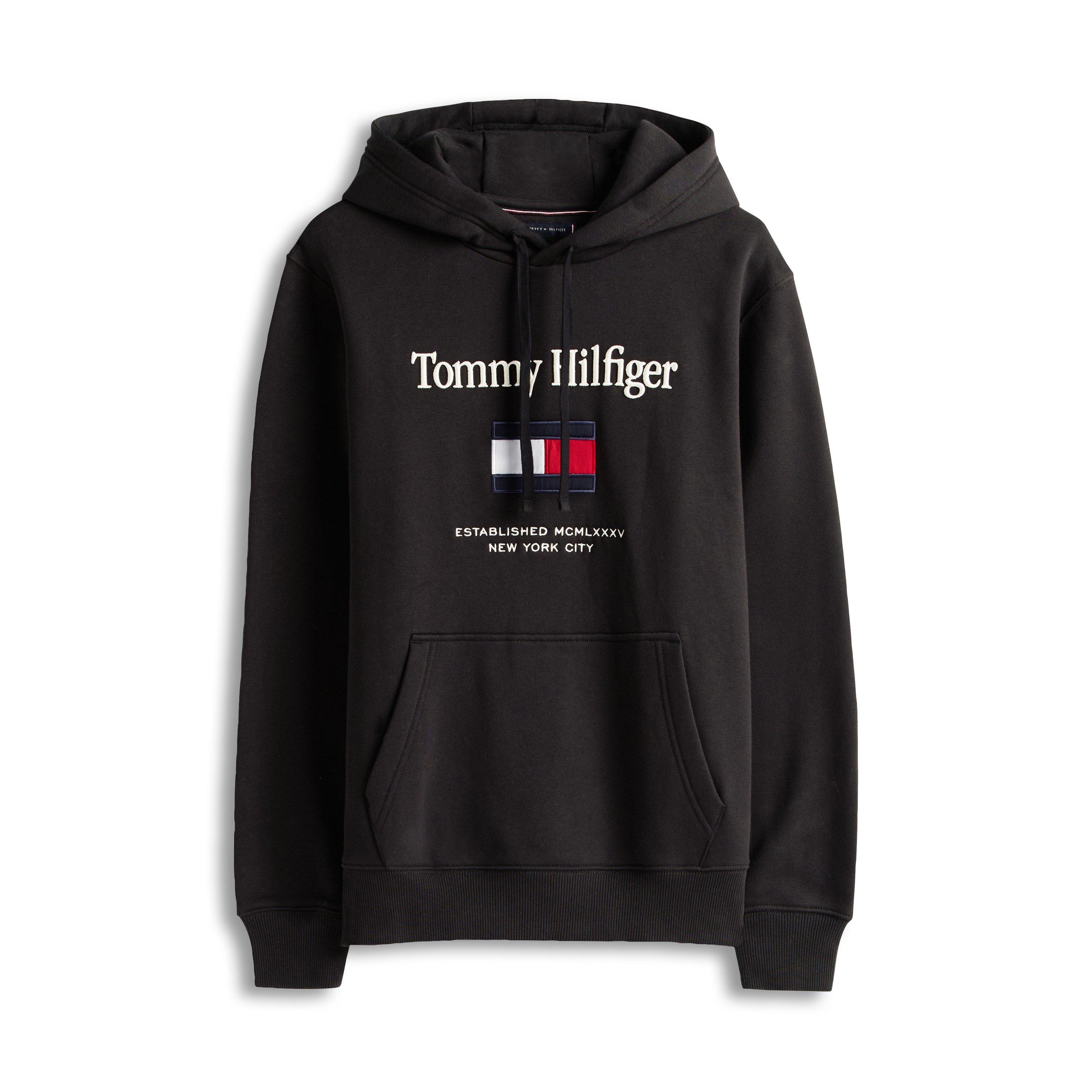 Tommy Hilfiger Men's Embro Flag Pull Over Hoodie - Black - XL