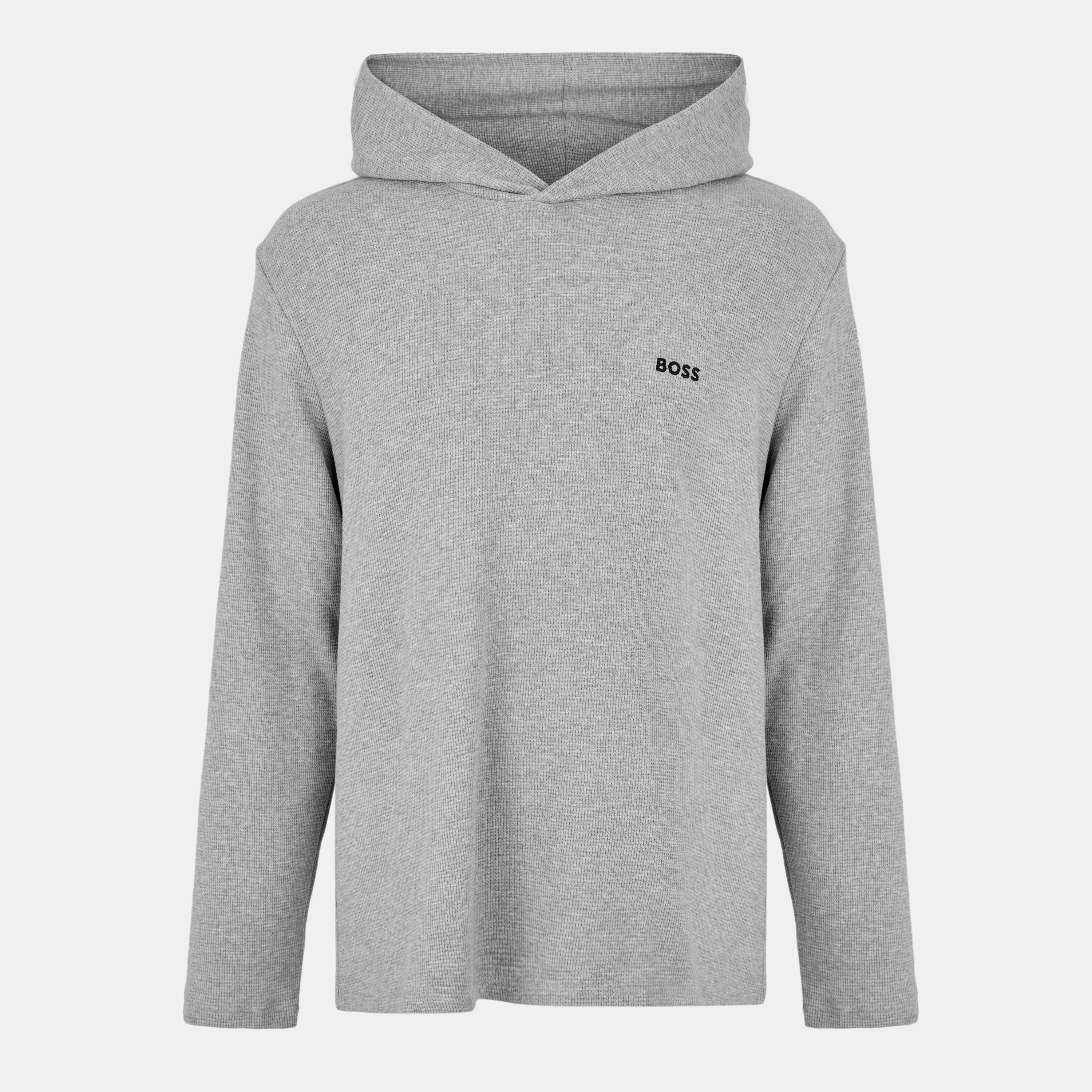 Boss Mens BOSS Bodywear Waffle Loungewear Hoodie with Logo Detail - Grey - Medium