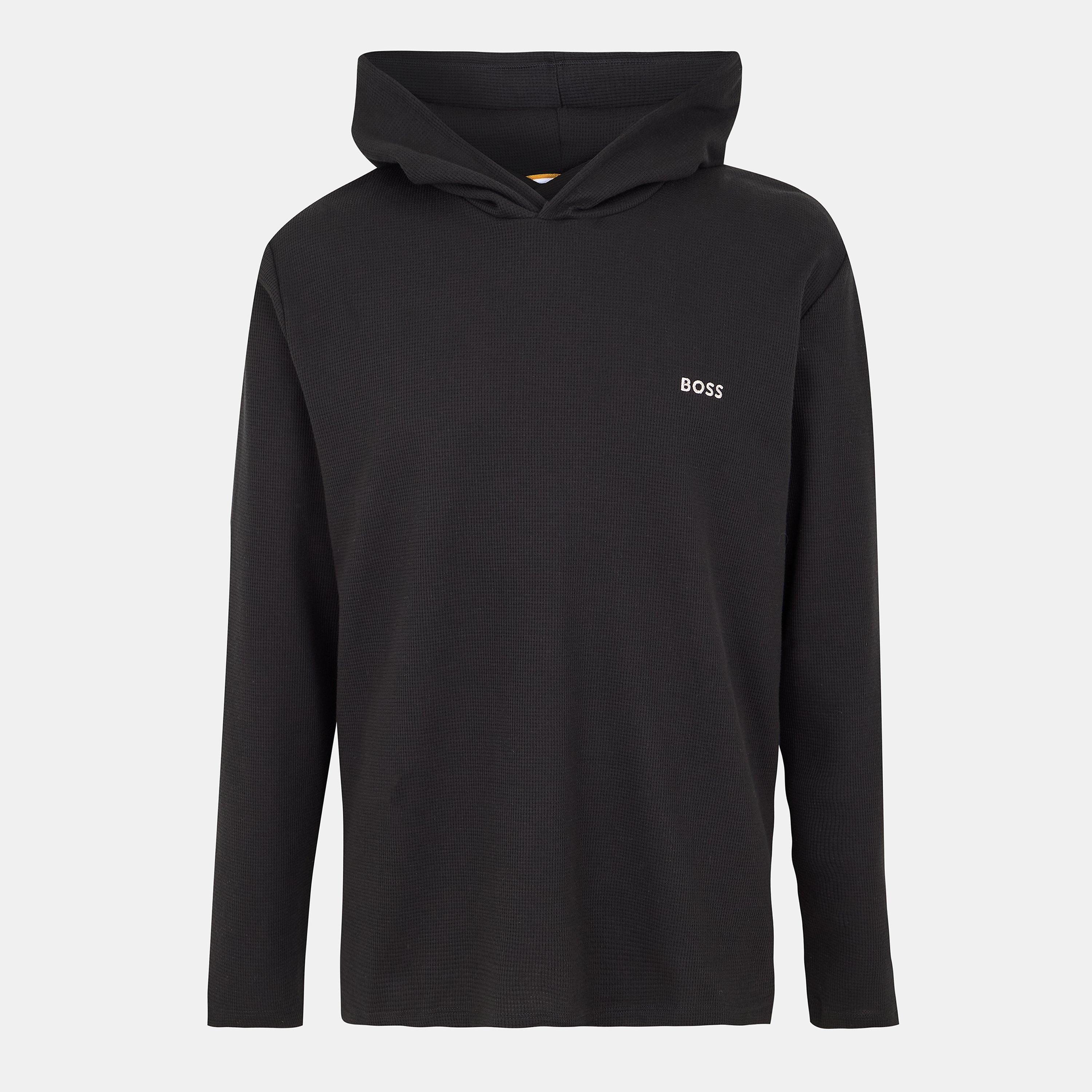 Black 001 - Boss - Mens BOSS Bodywear Waffle Loungewear Hoodie with Logo Detail - 1