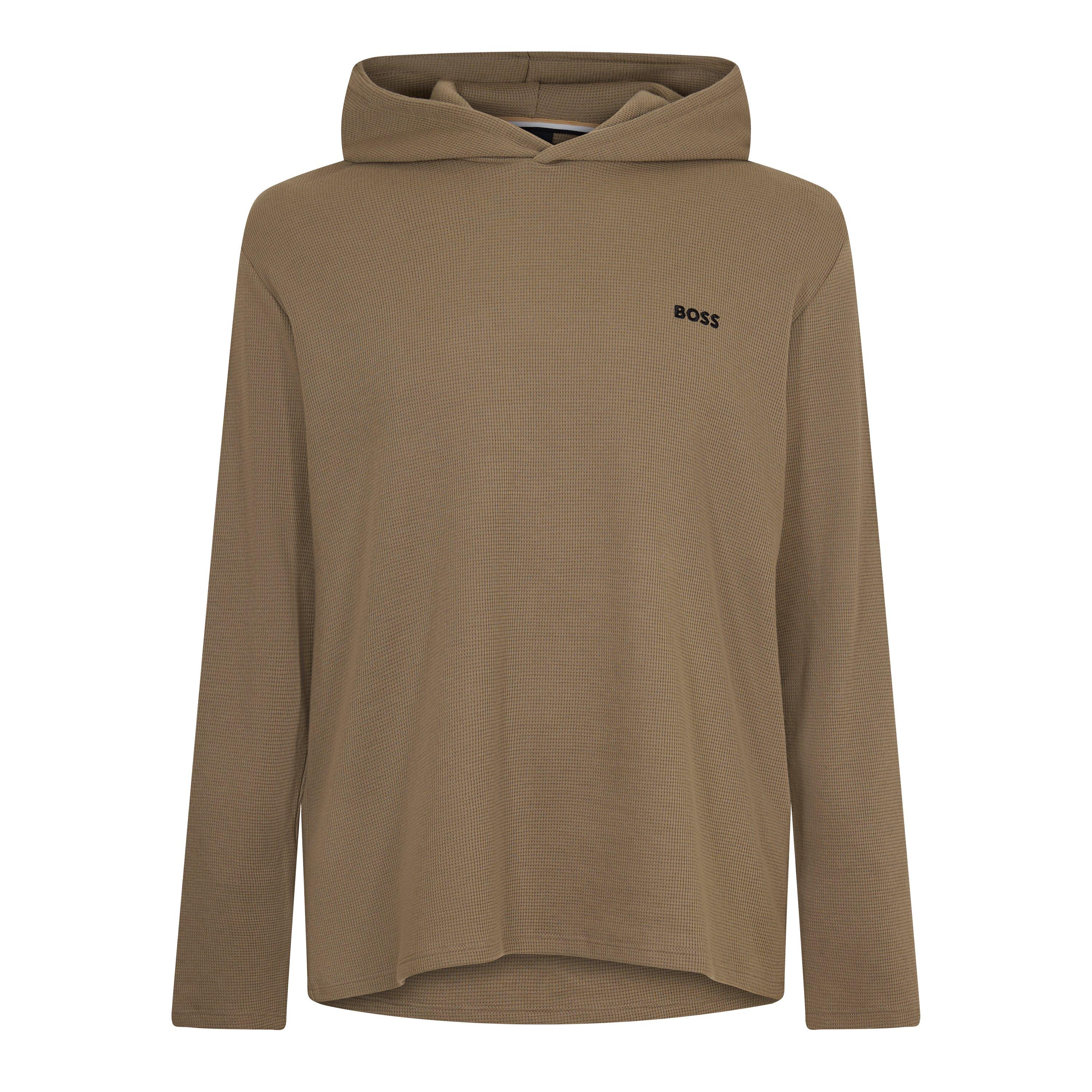 Boss Mens BOSS Bodywear Waffle Loungewear Hoodie with Logo Detail - Open Brown 245 - Small