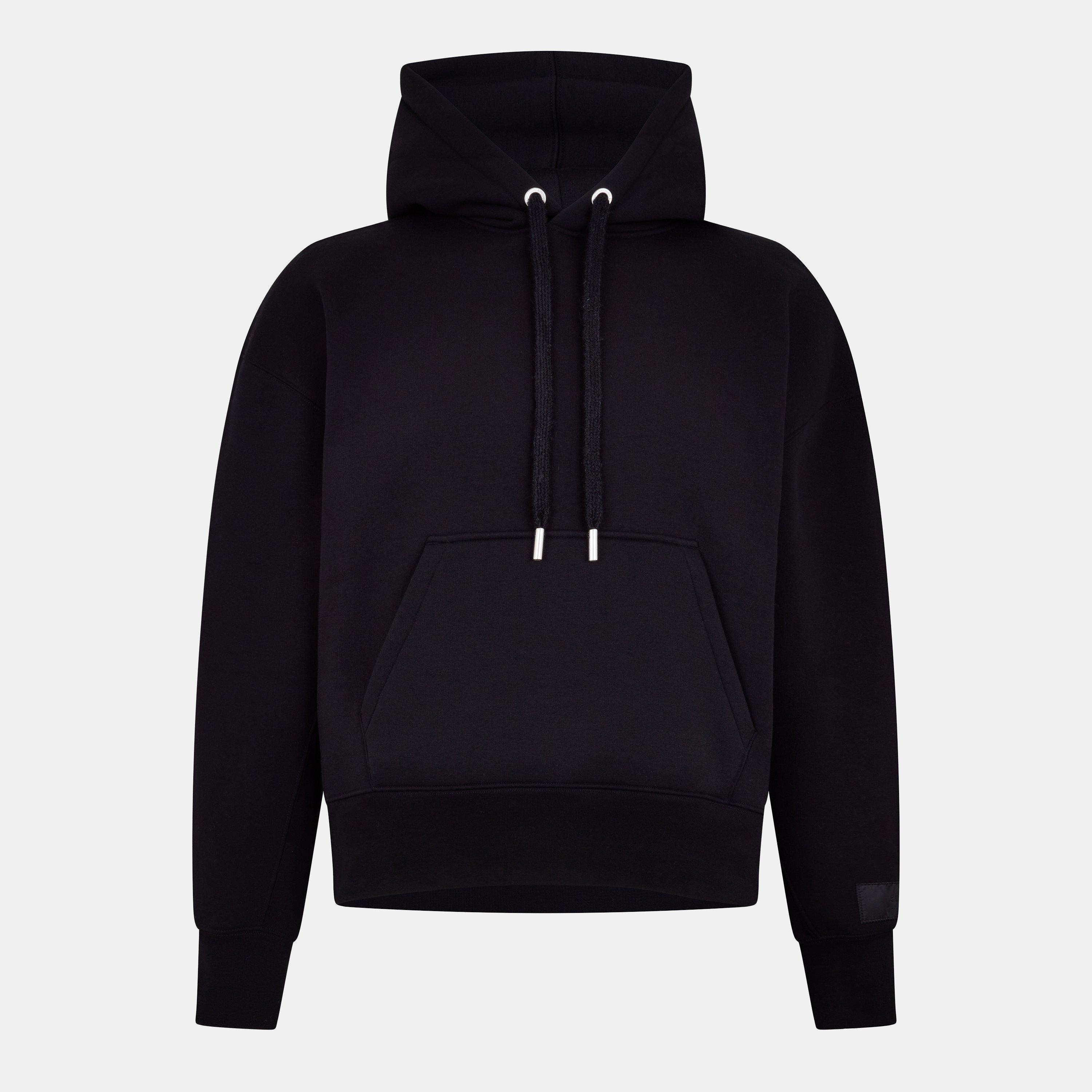 AMI Paris Men's Tonal Logo Pull Over Hoodie - Wool Black - Small
