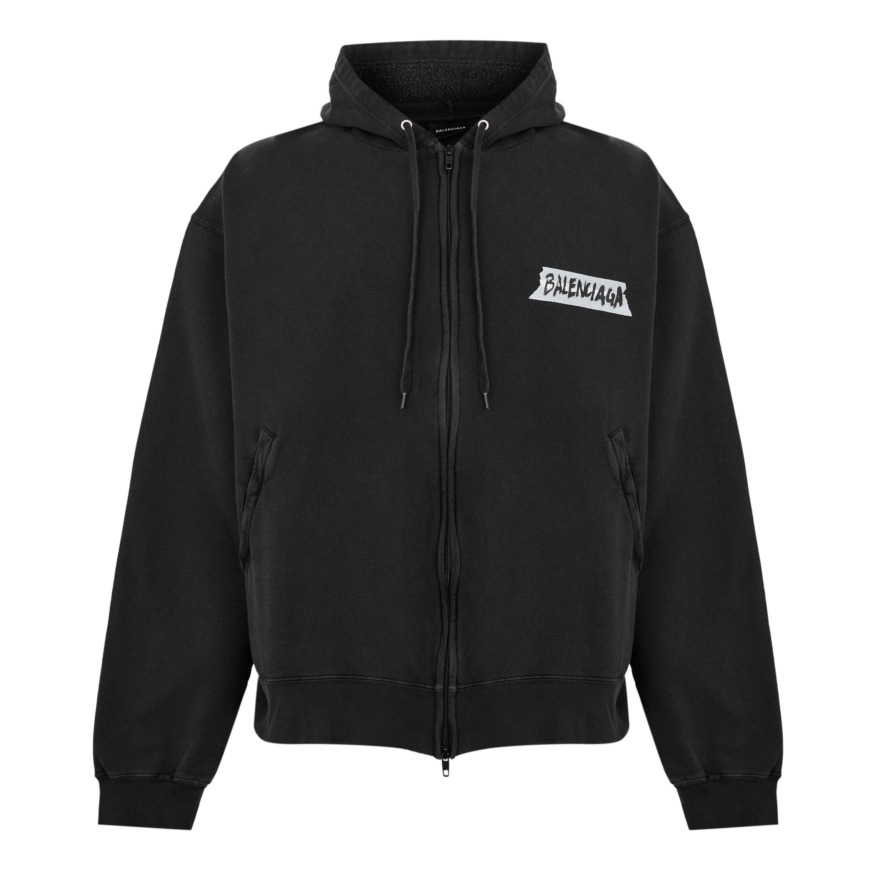 Balenciaga Men's Bal Oversized Zip Hoodie - Washed Black - S