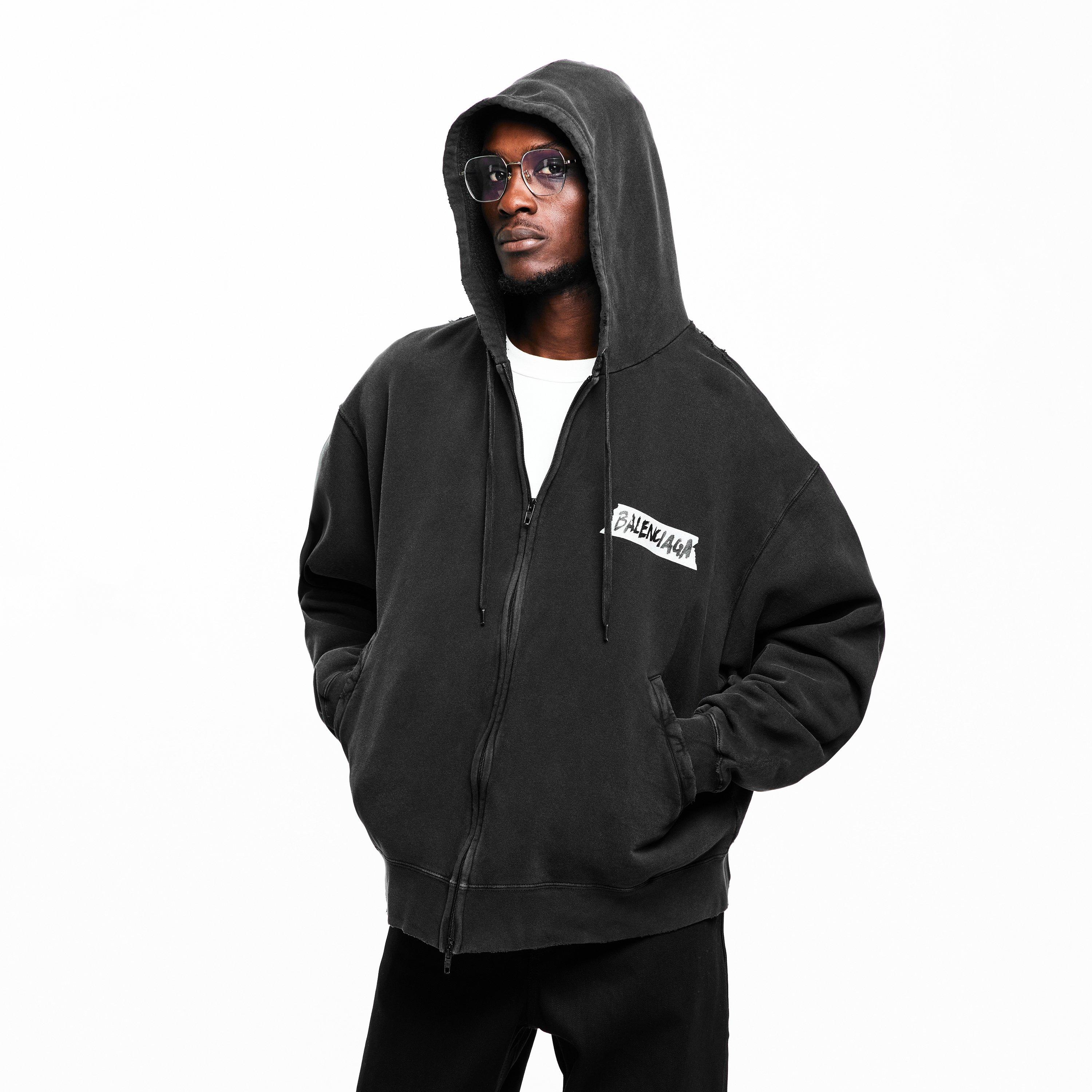 Washed Black - Balenciaga - Men's Bal Oversized Zip Hoodie - 3