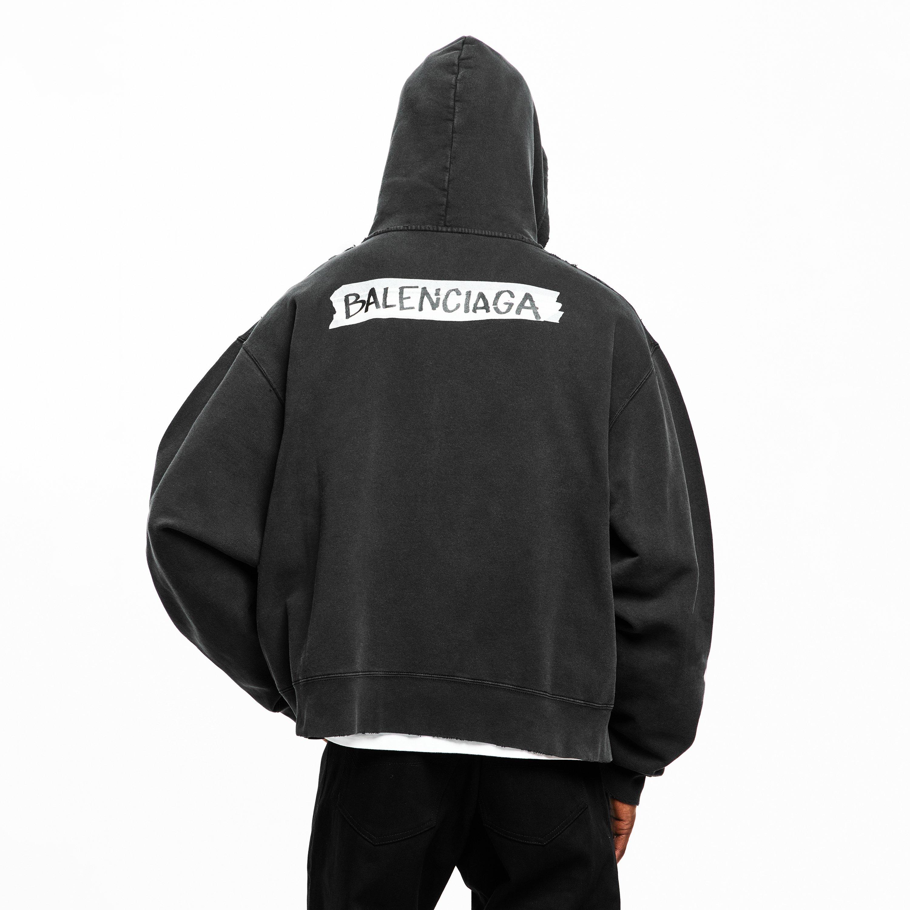 Washed Black - Balenciaga - Men's Bal Oversized Zip Hoodie - 4