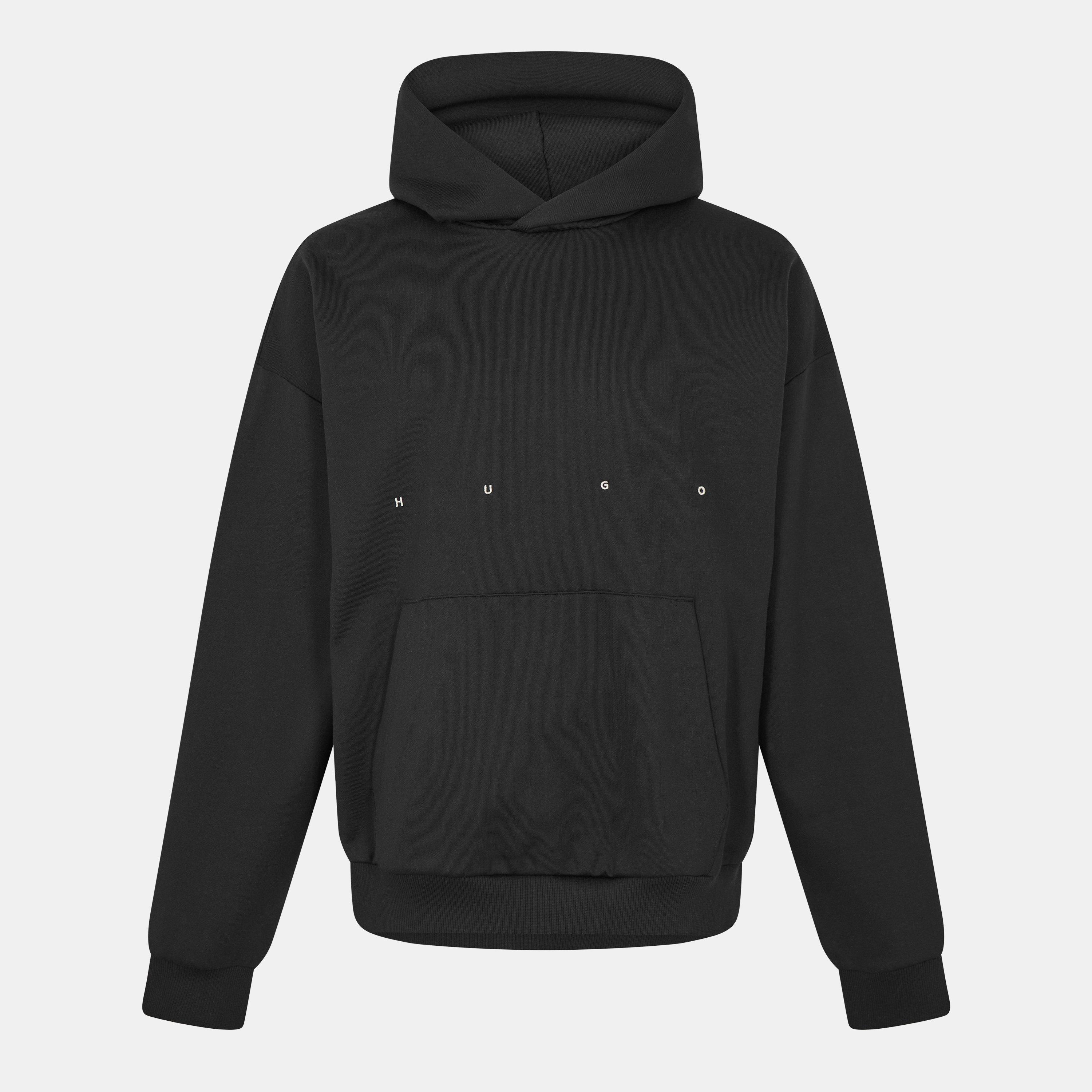 Hugo Men's Red Cotton Pull Over Hoodie - Black 001 - M