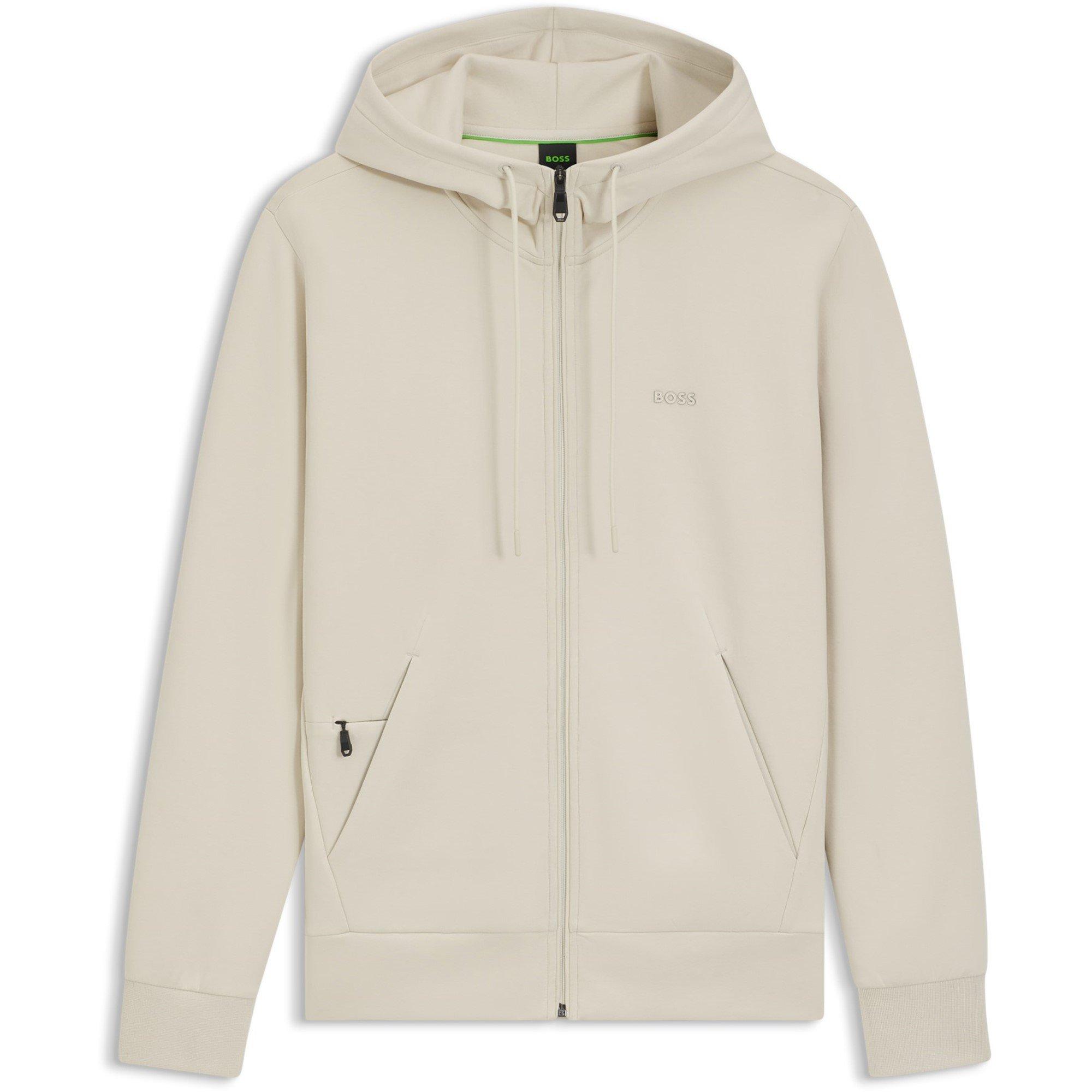Boss Mens BOSS GREEN Full-Zip Hoodie with Adjustable Drawstring Hood - Streamlined Design - Open White - XL