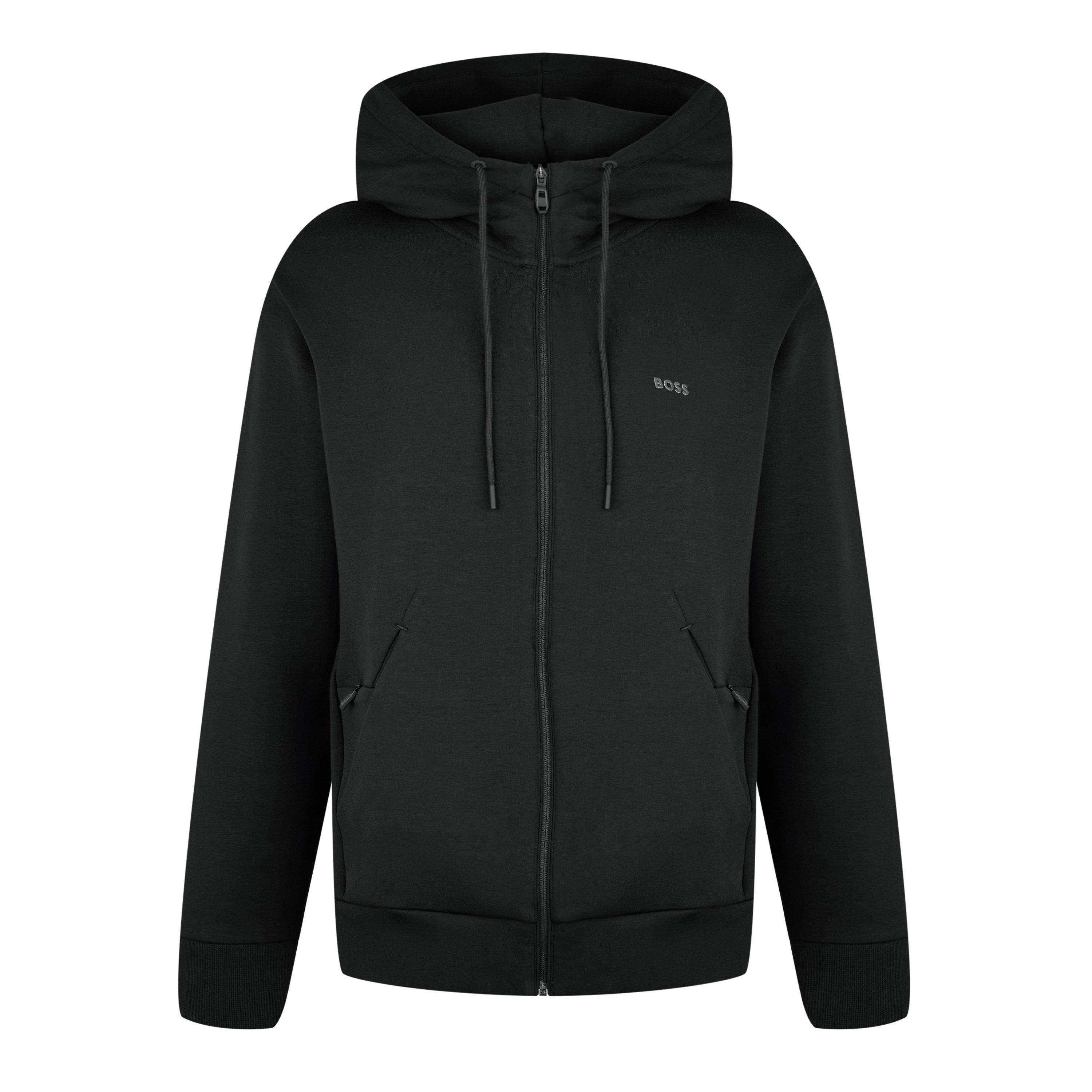 Black 001 - Boss - Mens BOSS GREEN Full-Zip Hoodie with Adjustable Drawstring Hood - Streamlined Design - 10