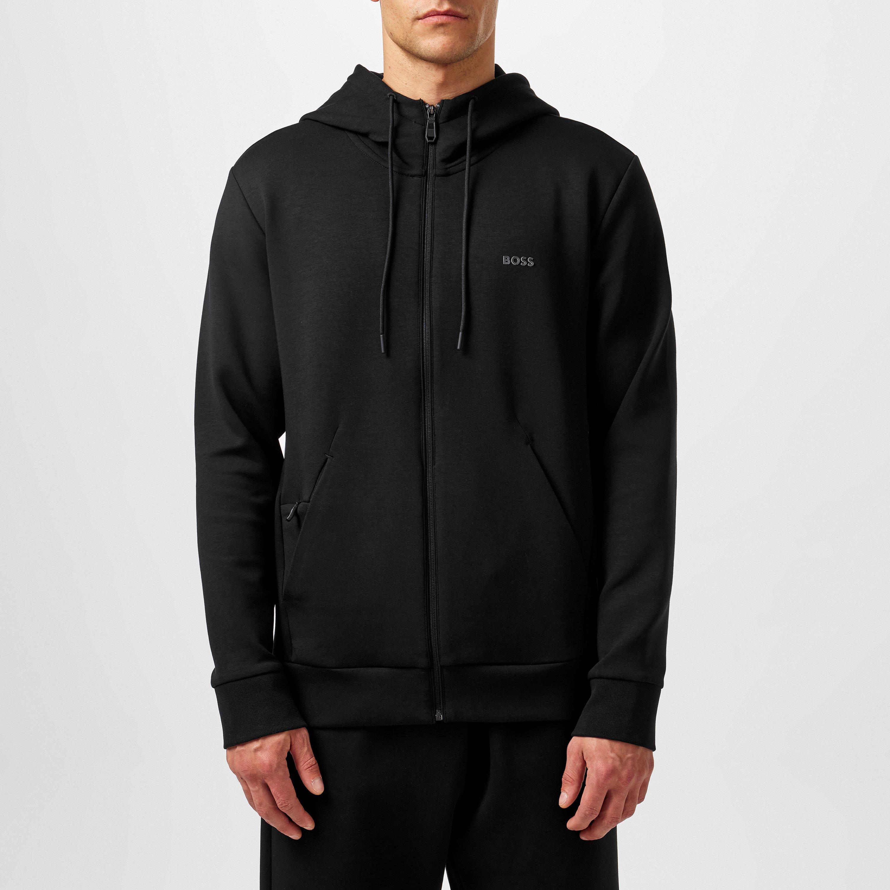 Black 001 - Boss - Mens BOSS GREEN Full-Zip Hoodie with Adjustable Drawstring Hood - Streamlined Design - 3