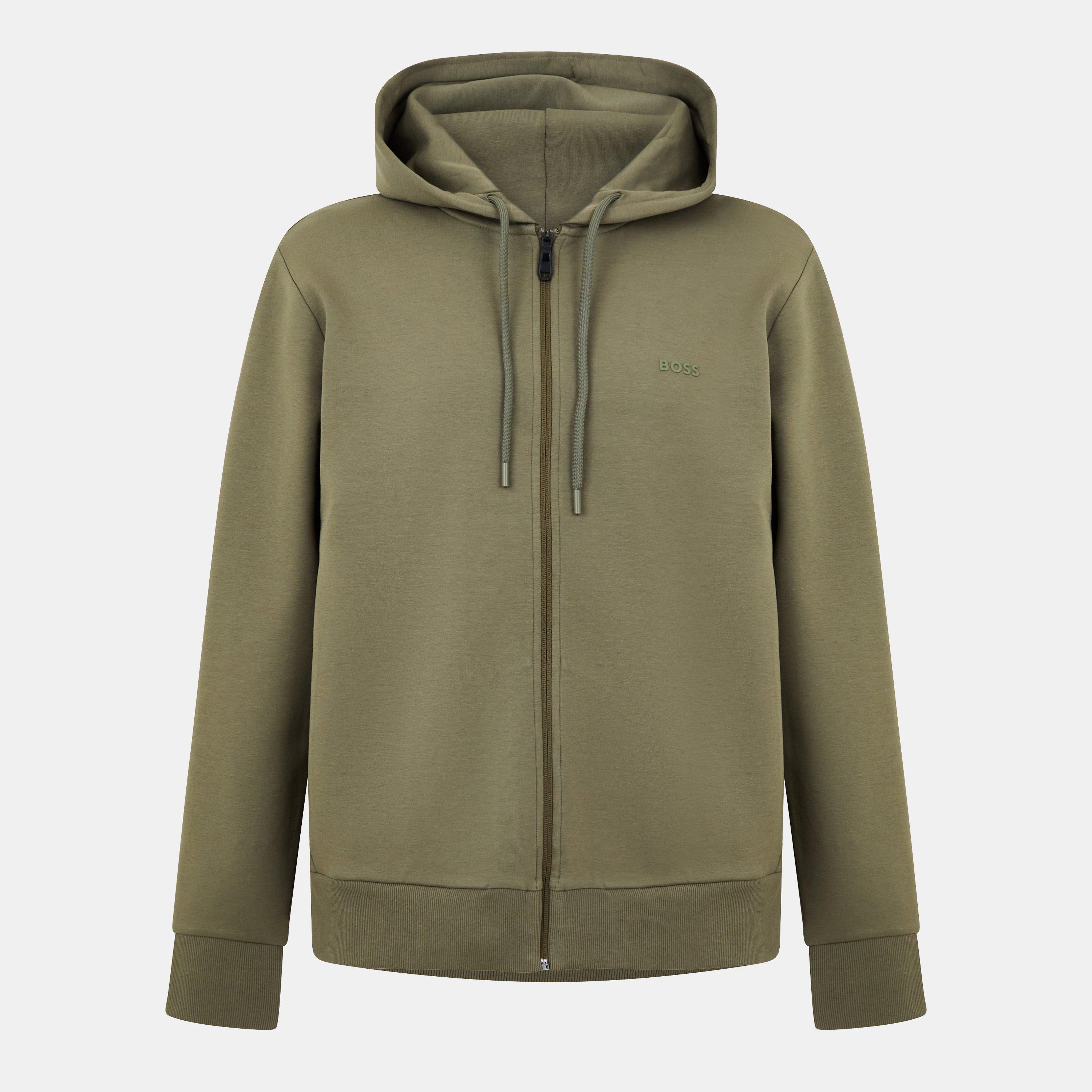 Boss Mens BOSS GREEN Full-Zip Hoodie with Adjustable Drawstring Hood - Streamlined Design - Dark Beige 257 - L